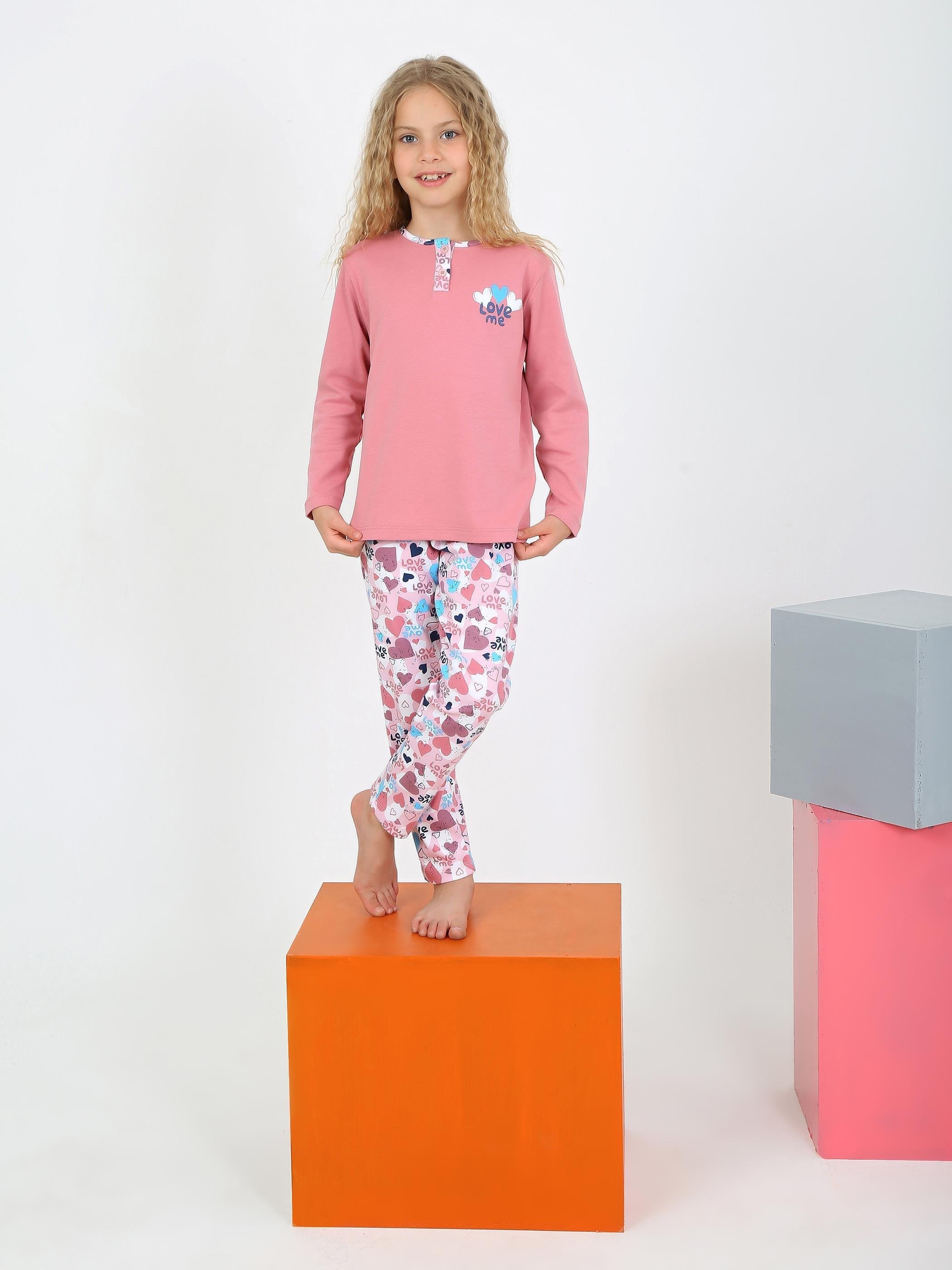 MinyKids Love Gül Kurusu Düğme Detaylı Kız Çocuk Pijama Takım