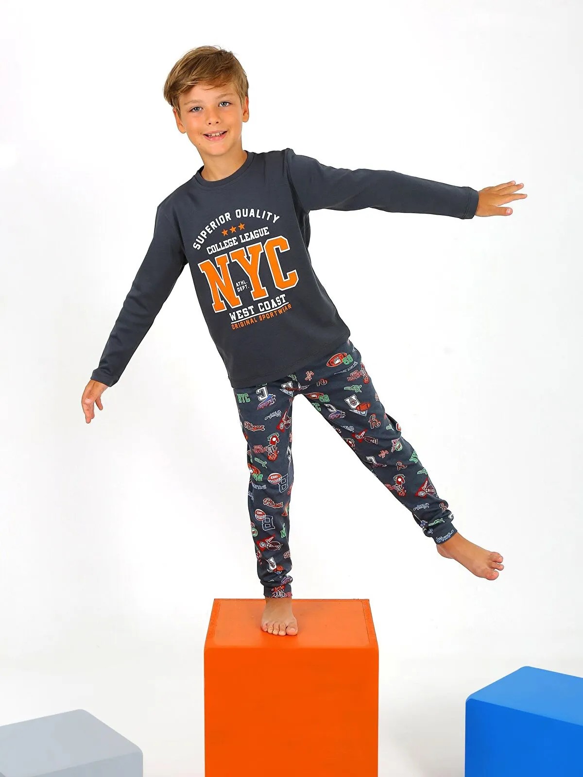 MinyKids West Coast Füme %100 Pamuk Erkek Çocuk Pijama Takım