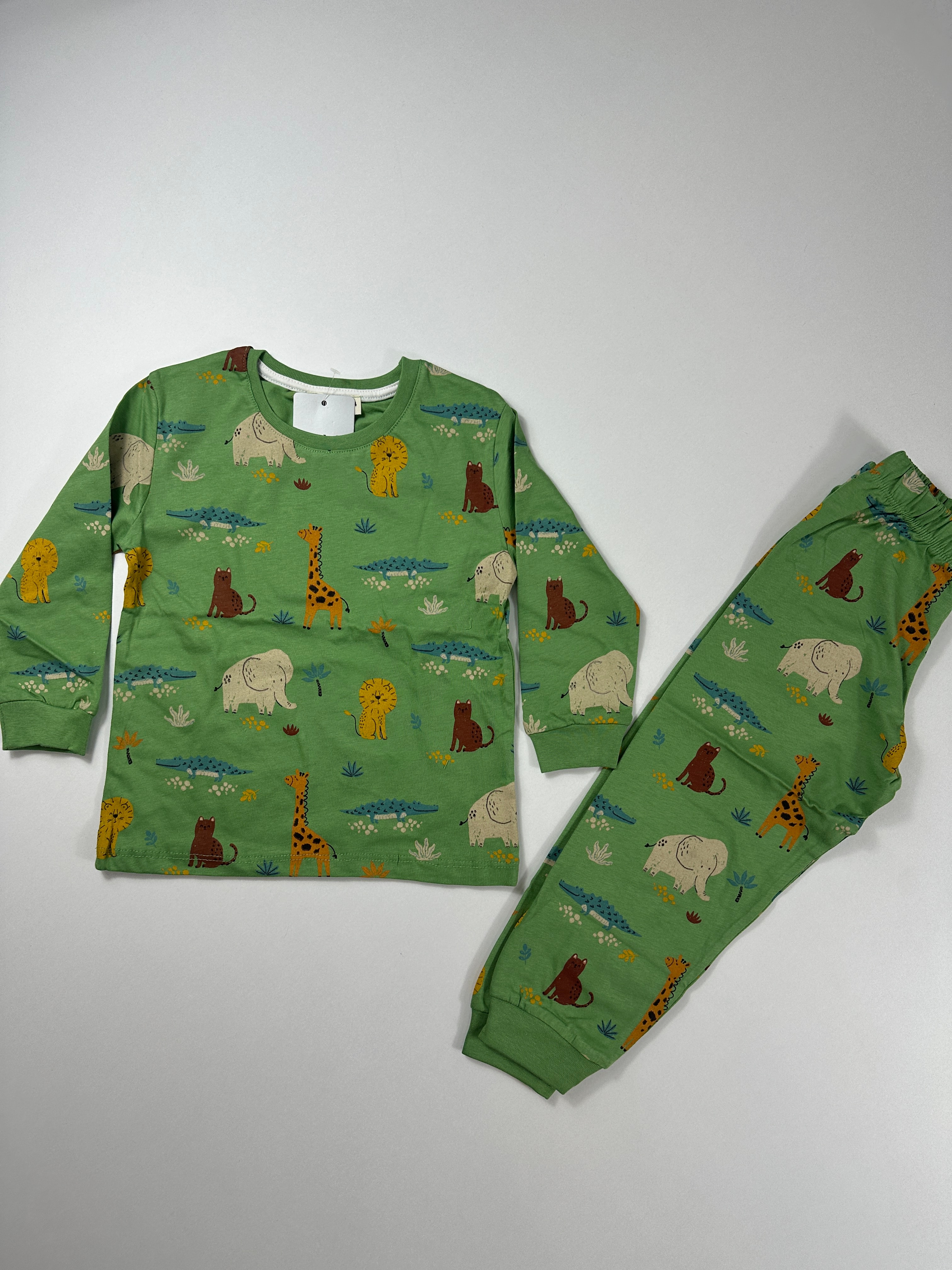 Safari Desen Yeşil Renk %100 Pamuklu Erkek Çocuk Pijama Takım