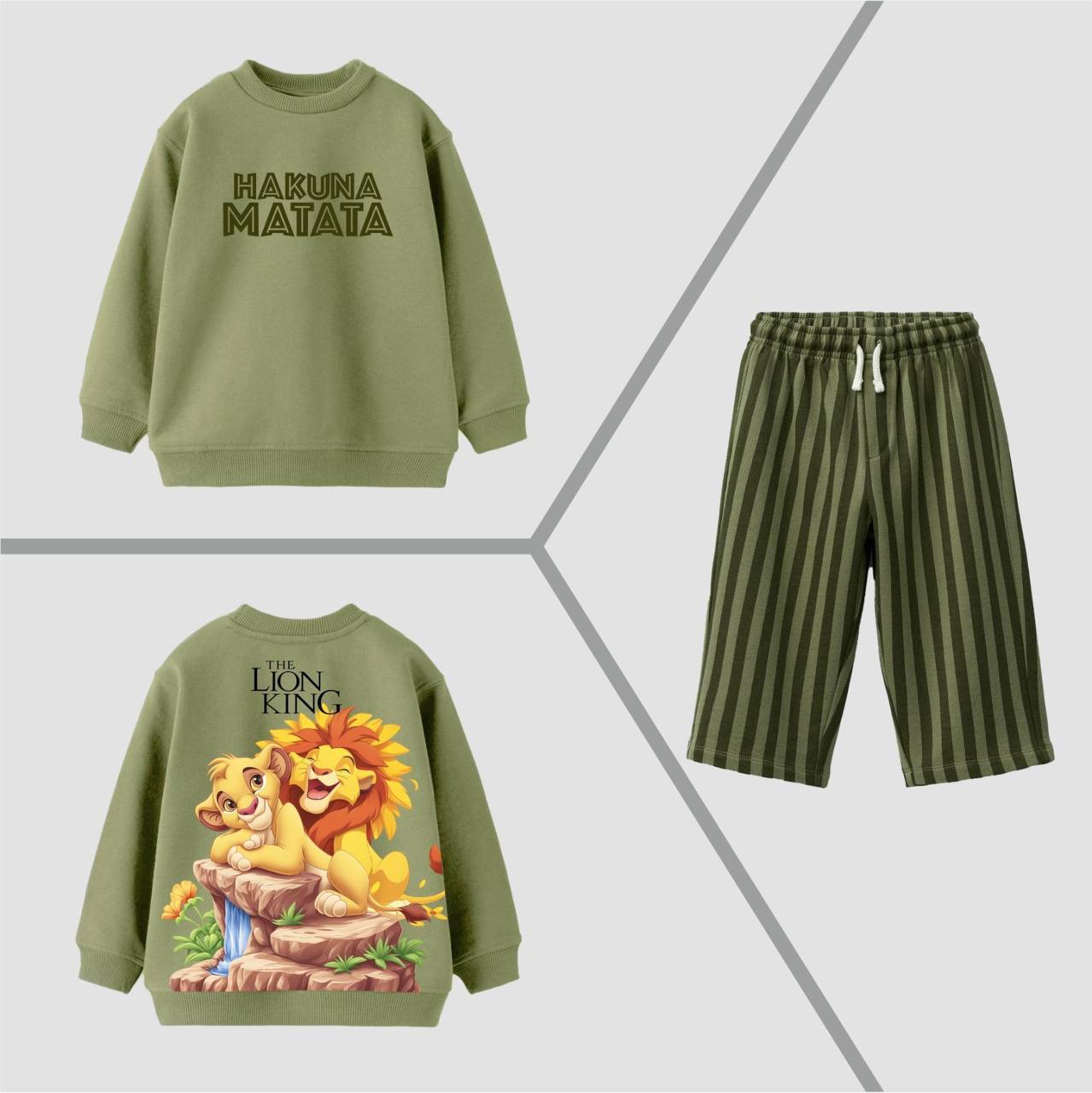 Lion King Desen Yeşil 3 İplik %100 Pamuk Erkek Çocuk Alt Üst Takım