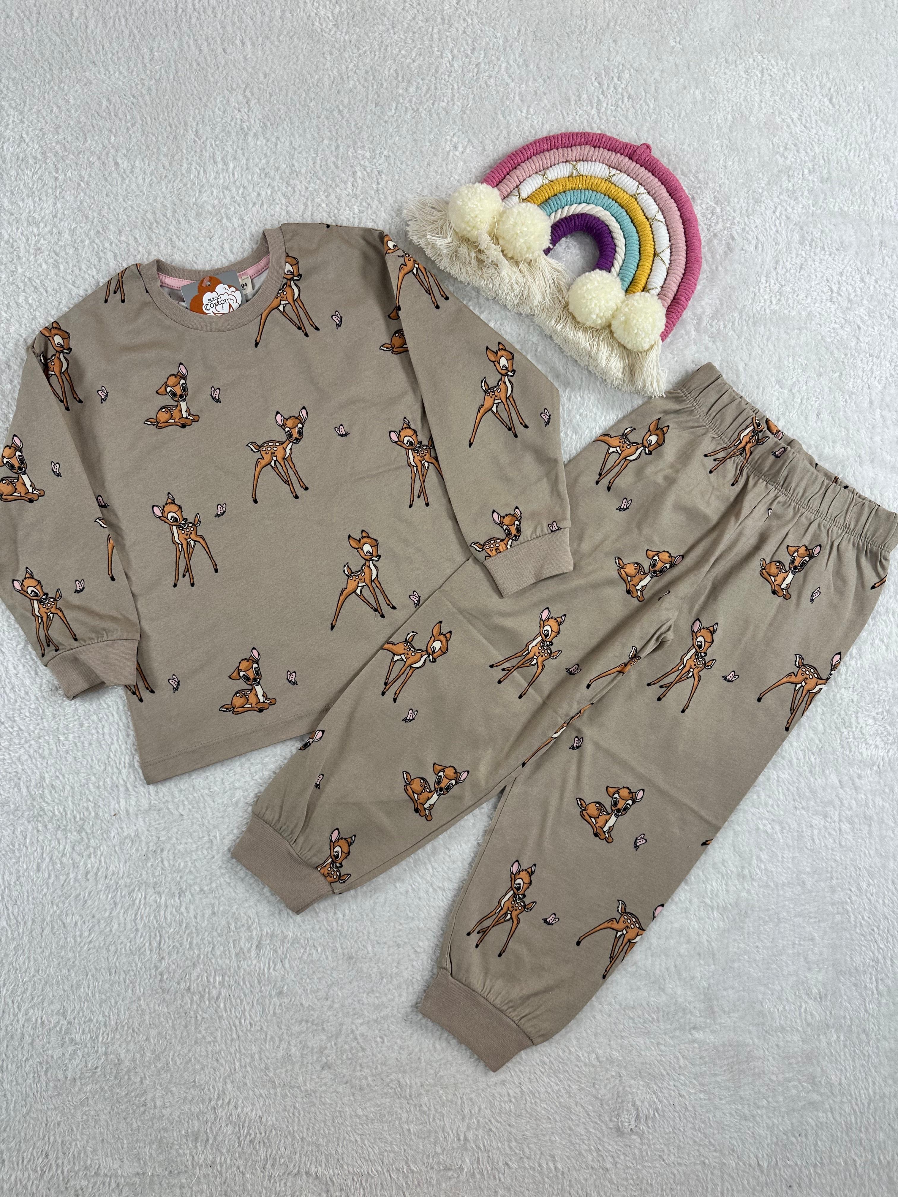 MinyKids Bambi Desen Bej Kız Çocuk Pijama Takım