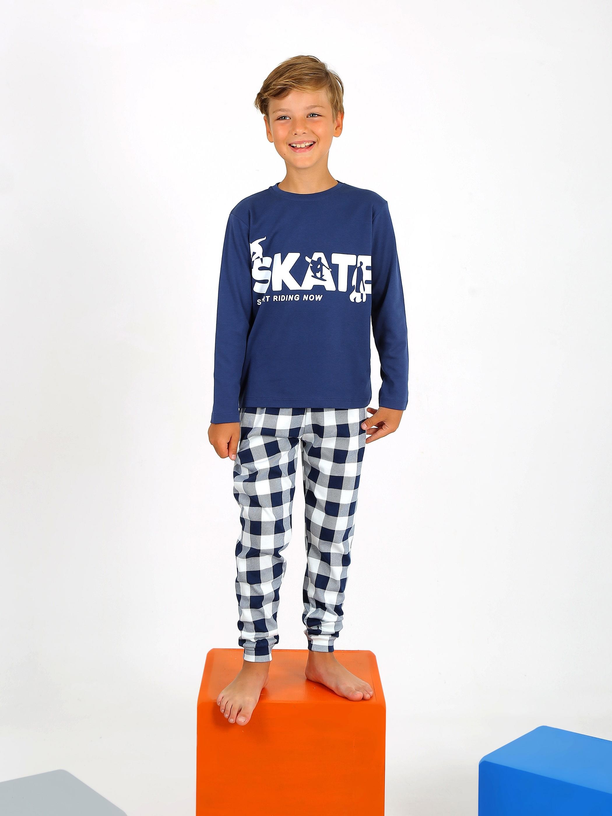 MinyKids Star Skate Lacivert %100 Pamuklu Erkek Çocuk Pijama Takım