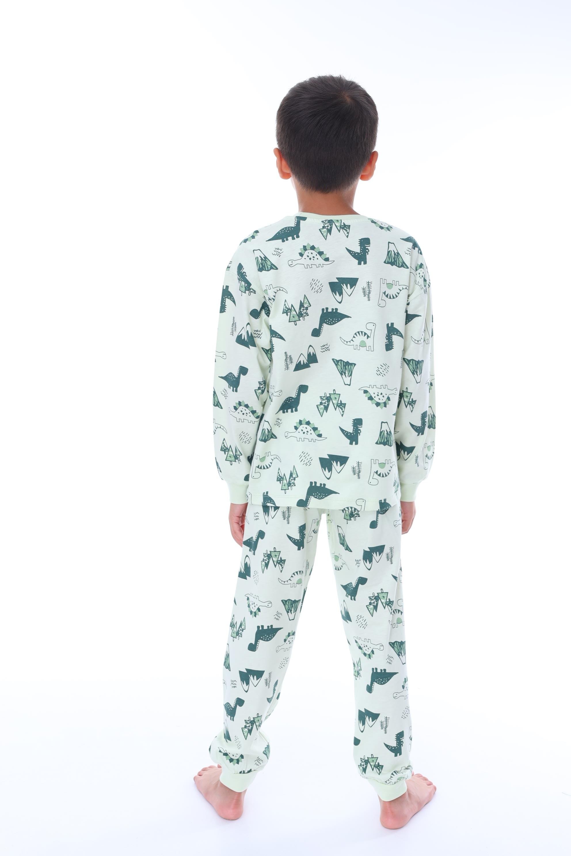 MinyKids Dinozor Desenli Yeşil Çocuk Pijama Takımı