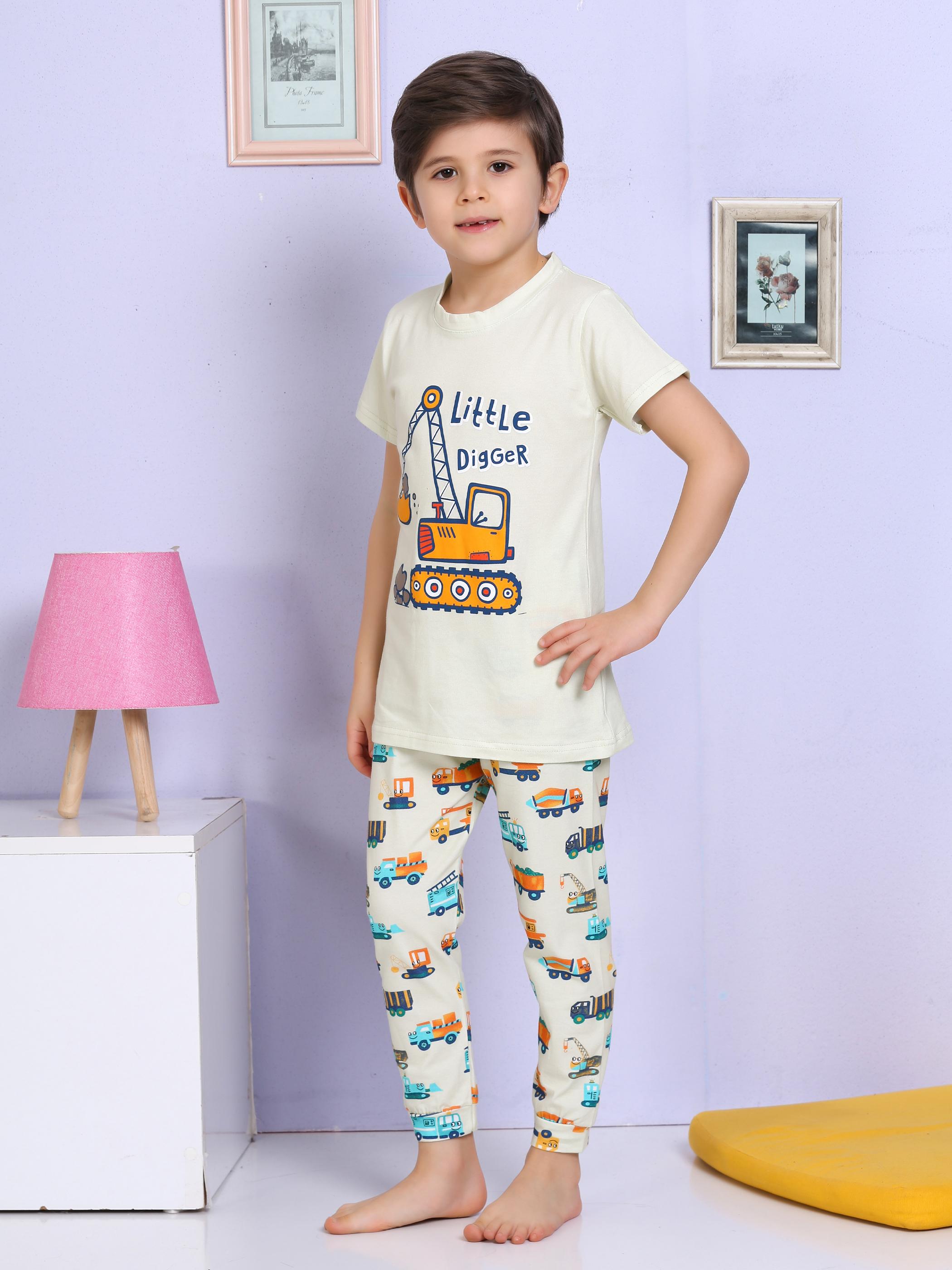 MinyKids Araba Desenli Ekru Pijama Takımı