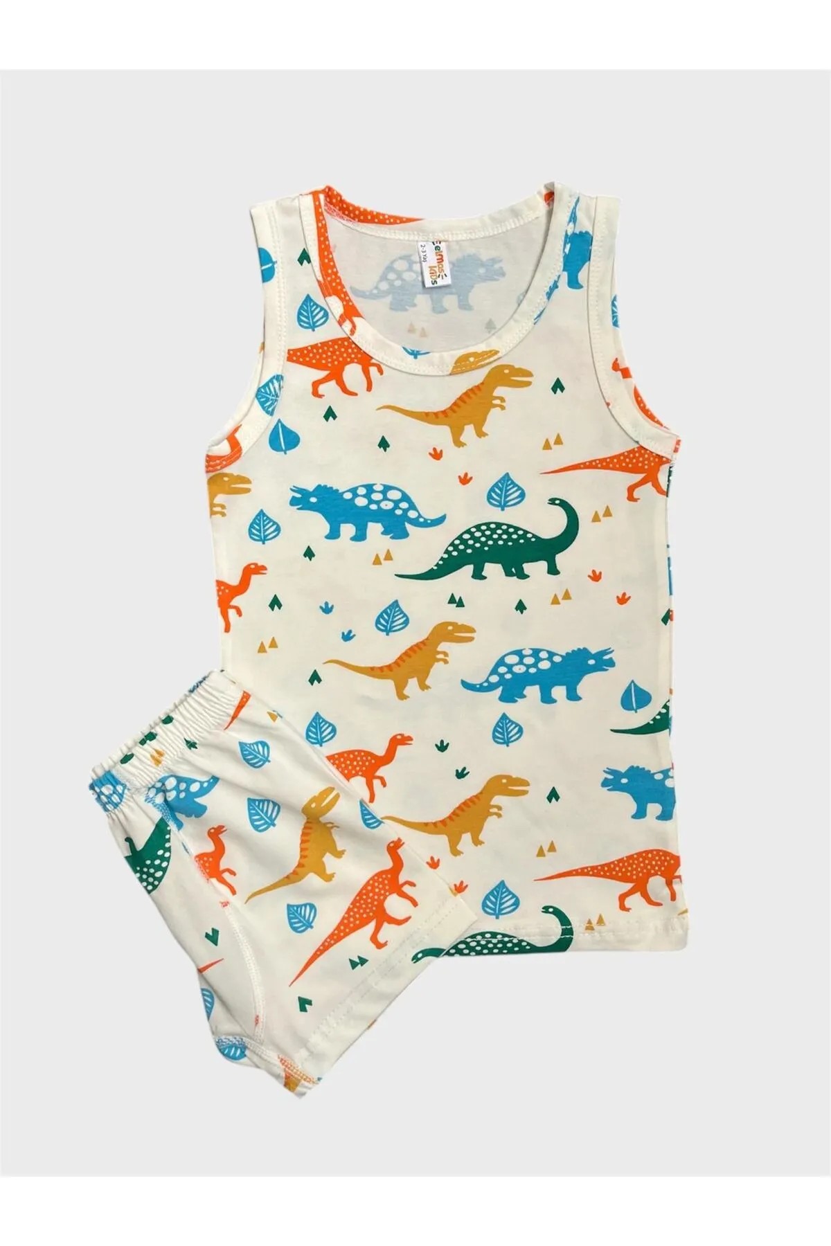 MinyKids Beyaz Dinozor Desen Erkek Çocuk Atlet Boxer Takım
