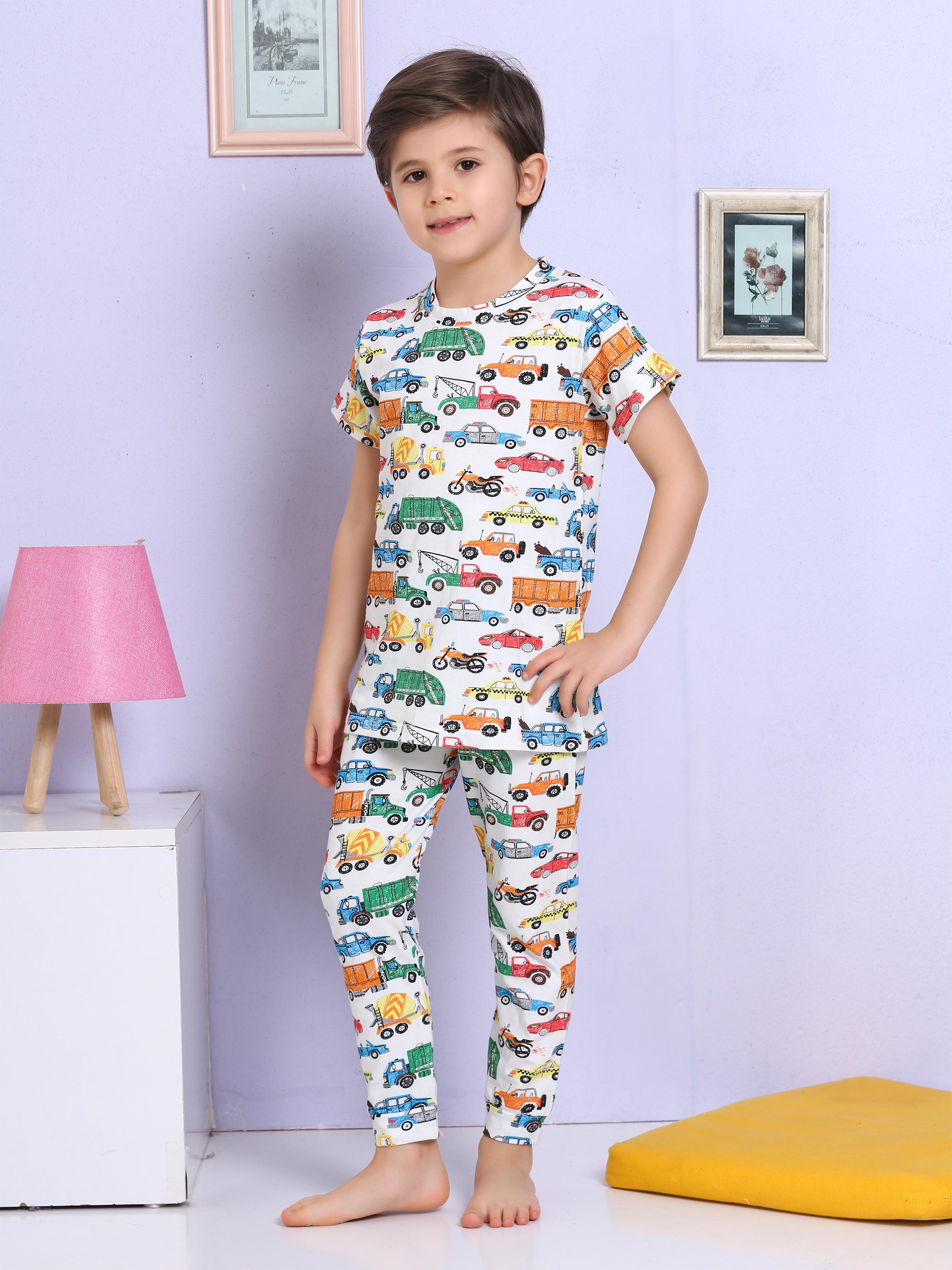 MinyKids Araba Desenli Renkli Pijama Takımı