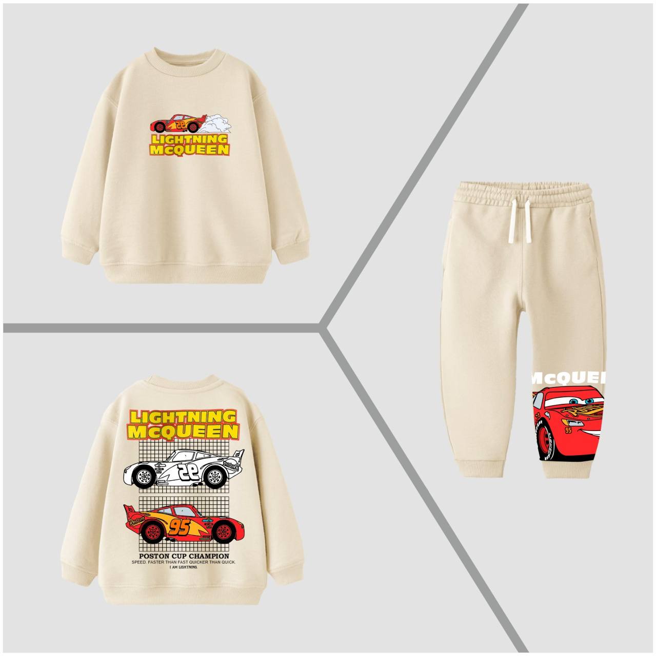 Mcqueen Desen Krem Renk %100 Pamuk Erkek Çocuk Alt Üst Takım