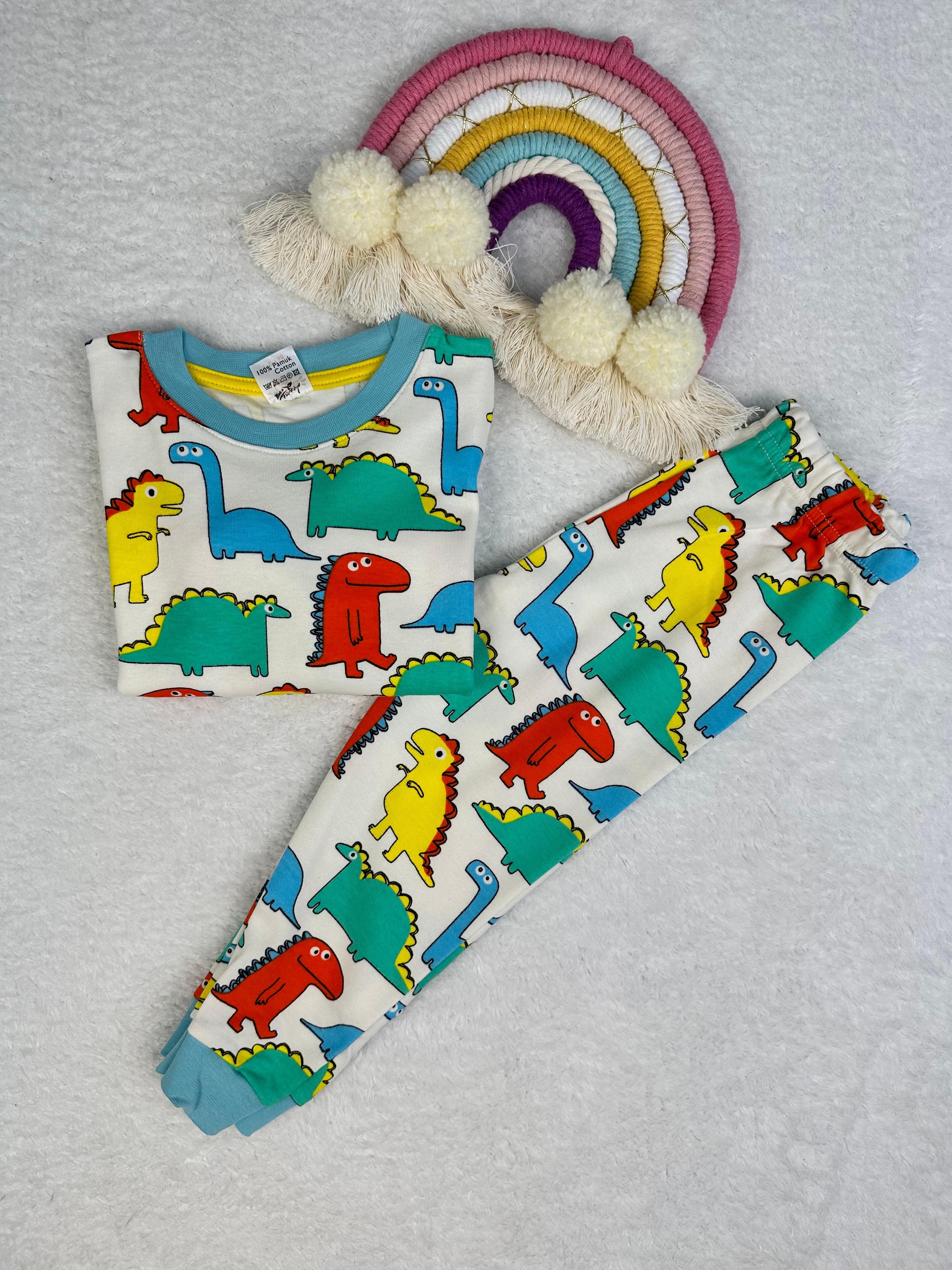 MinyKids Renki Dinozor Desen Erkek Çocuk Pijama Takım
