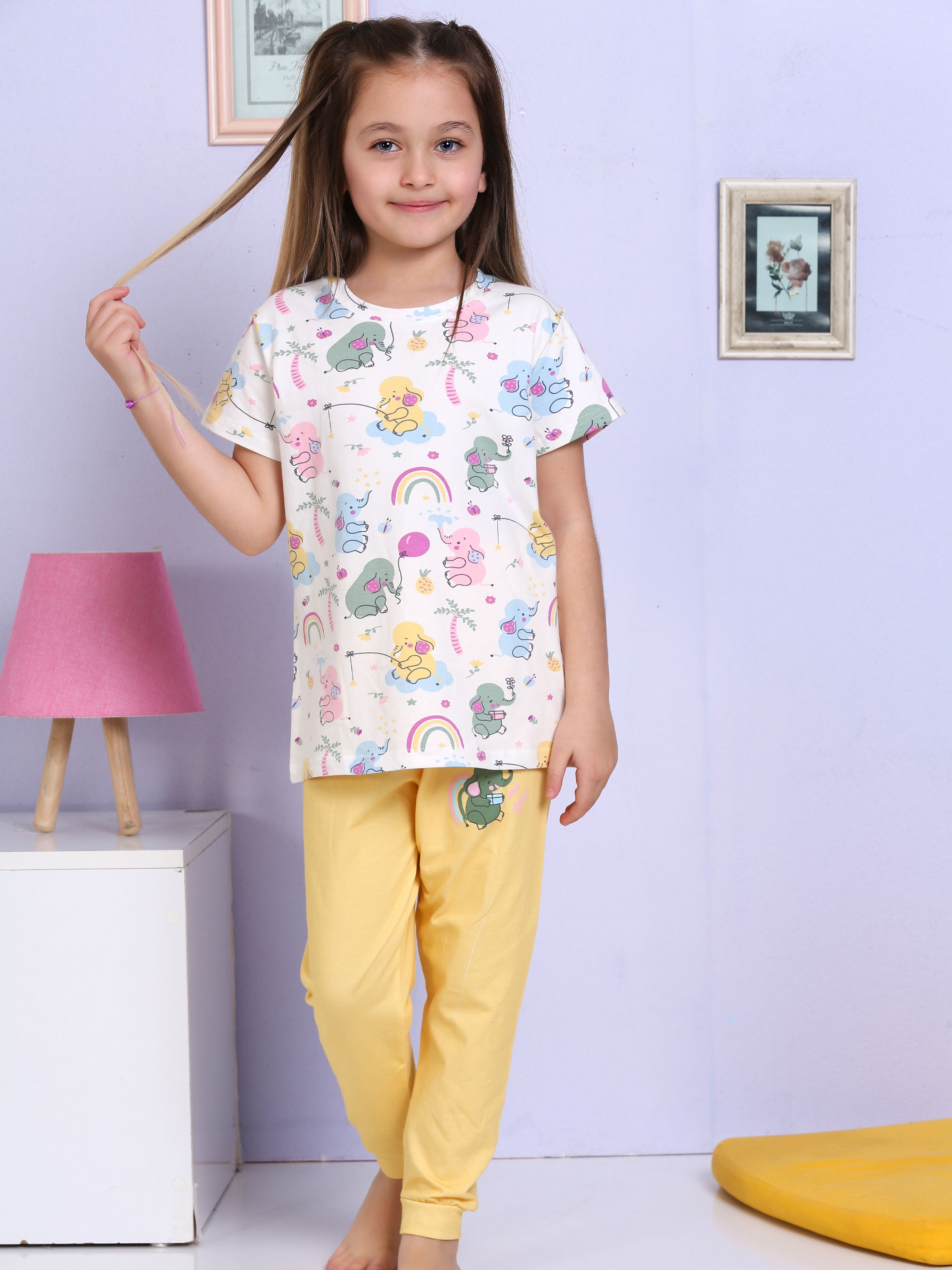 MinyKids Fil Desenli Sarı Pijama Takımı