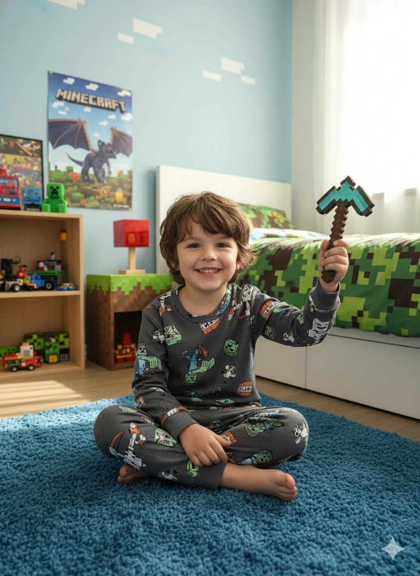 Minecraft Desen %100 Pamuk Füme Erkek Çocuk Pijama Takım