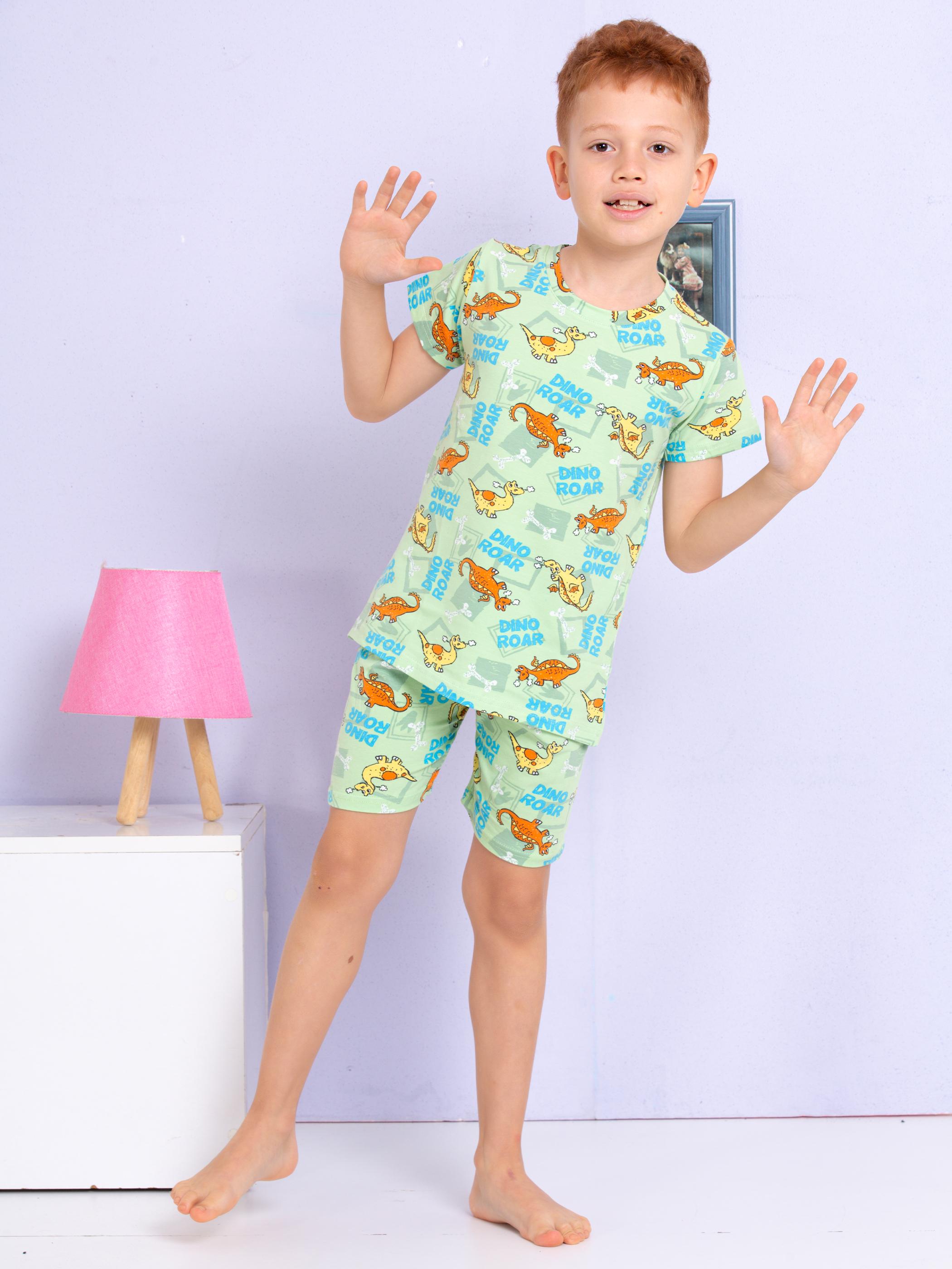 MinyKids Dinozor Desenli Yeşil Şortlu Pijama Takımı