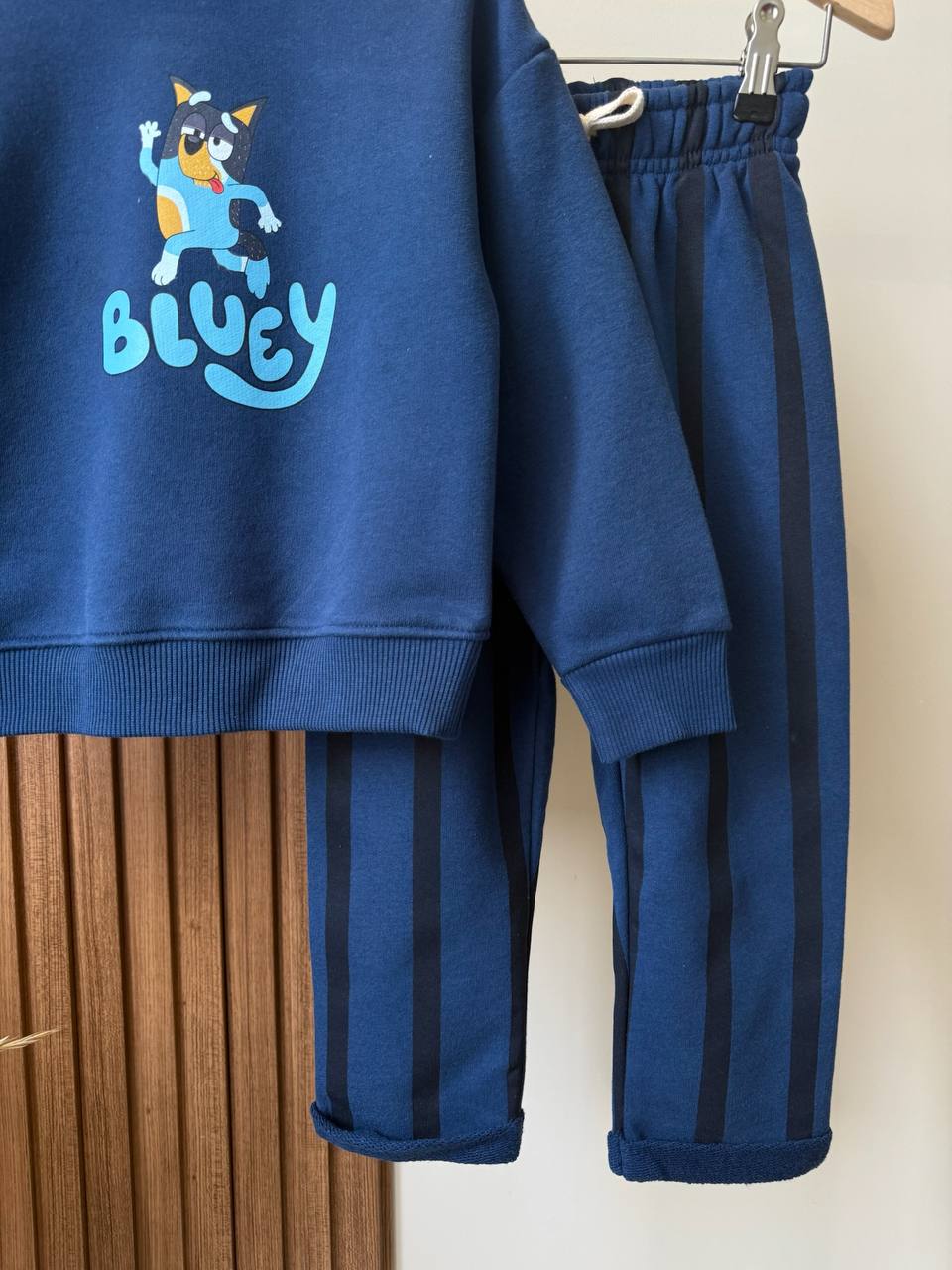 Bluey Çizgili Desen Lacivert %100 Pamuk Erkek Çocuk Alt Üst Takım