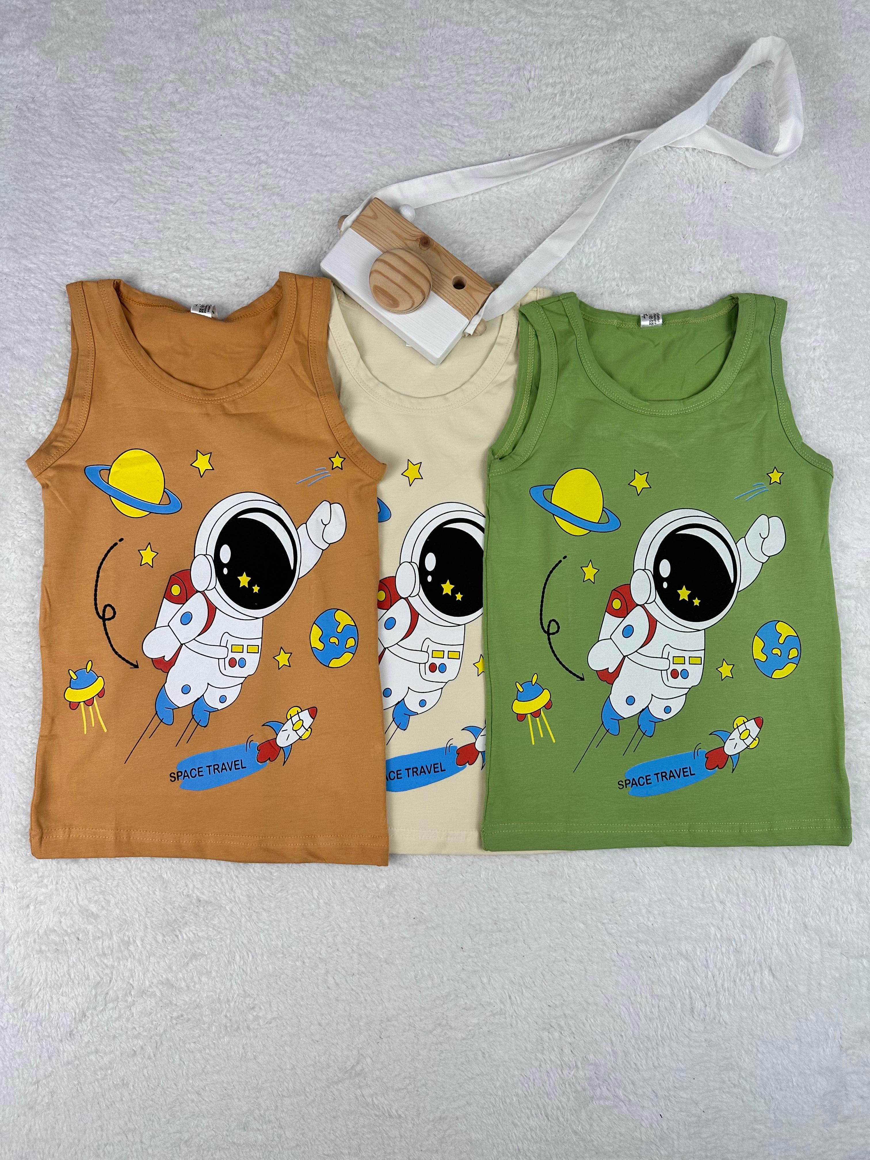 MinyKids Astronot Desen Erkek Çocuk 3'lü Atlet Set