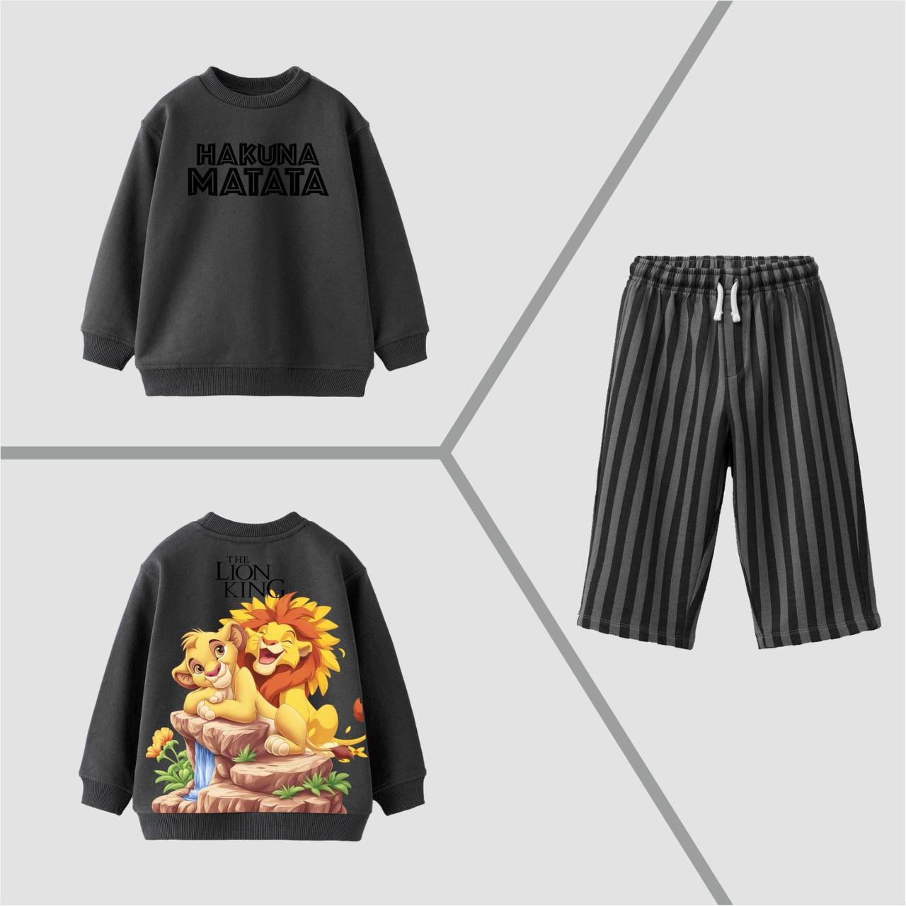 Lion King Desen Füme 3 İplik %100 Pamuk Erkek Çocuk Alt Üst Takım