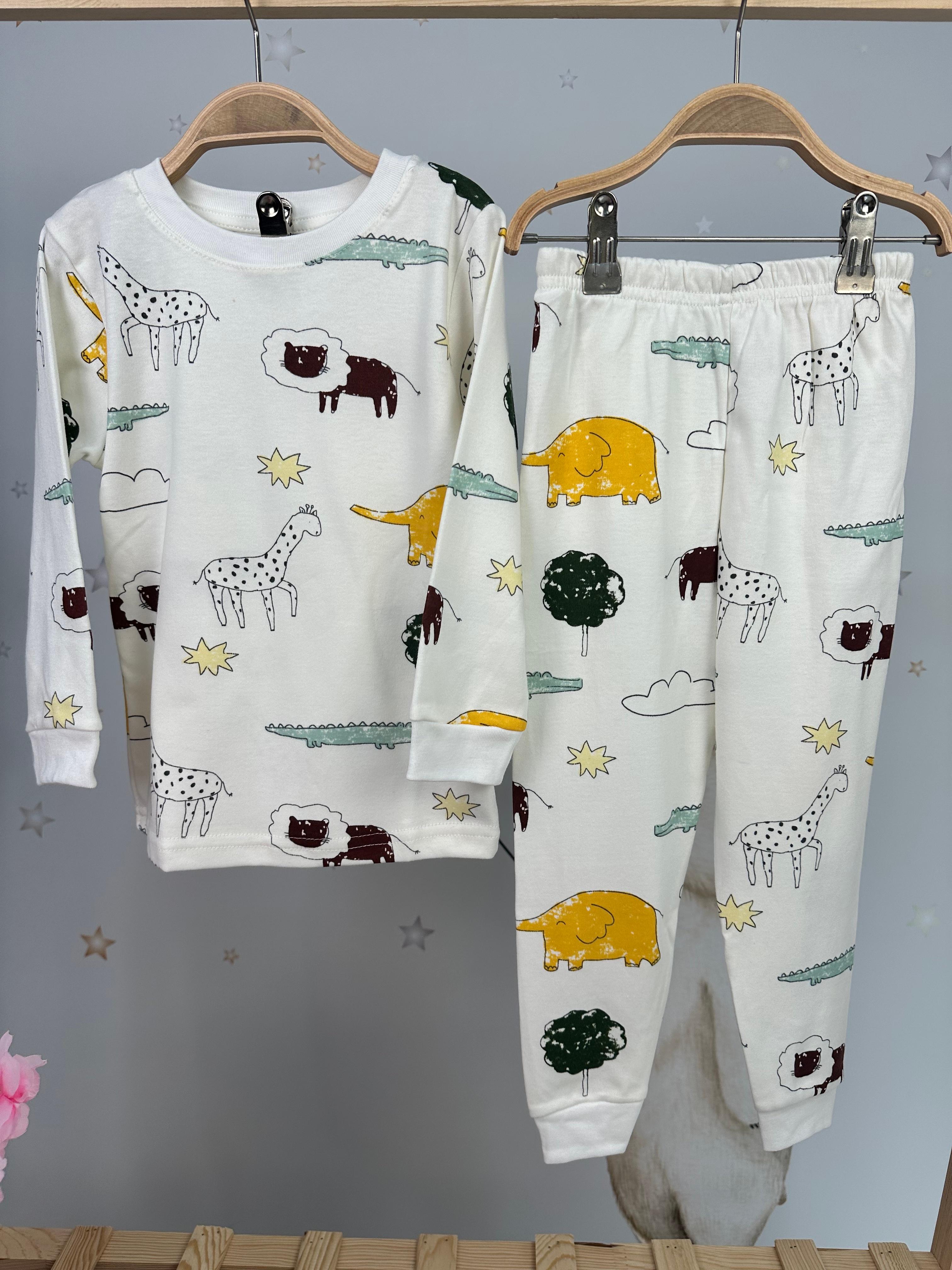 MinyKids Hayvan Desen Beyaz Erkek Çocuk Pijama Takım