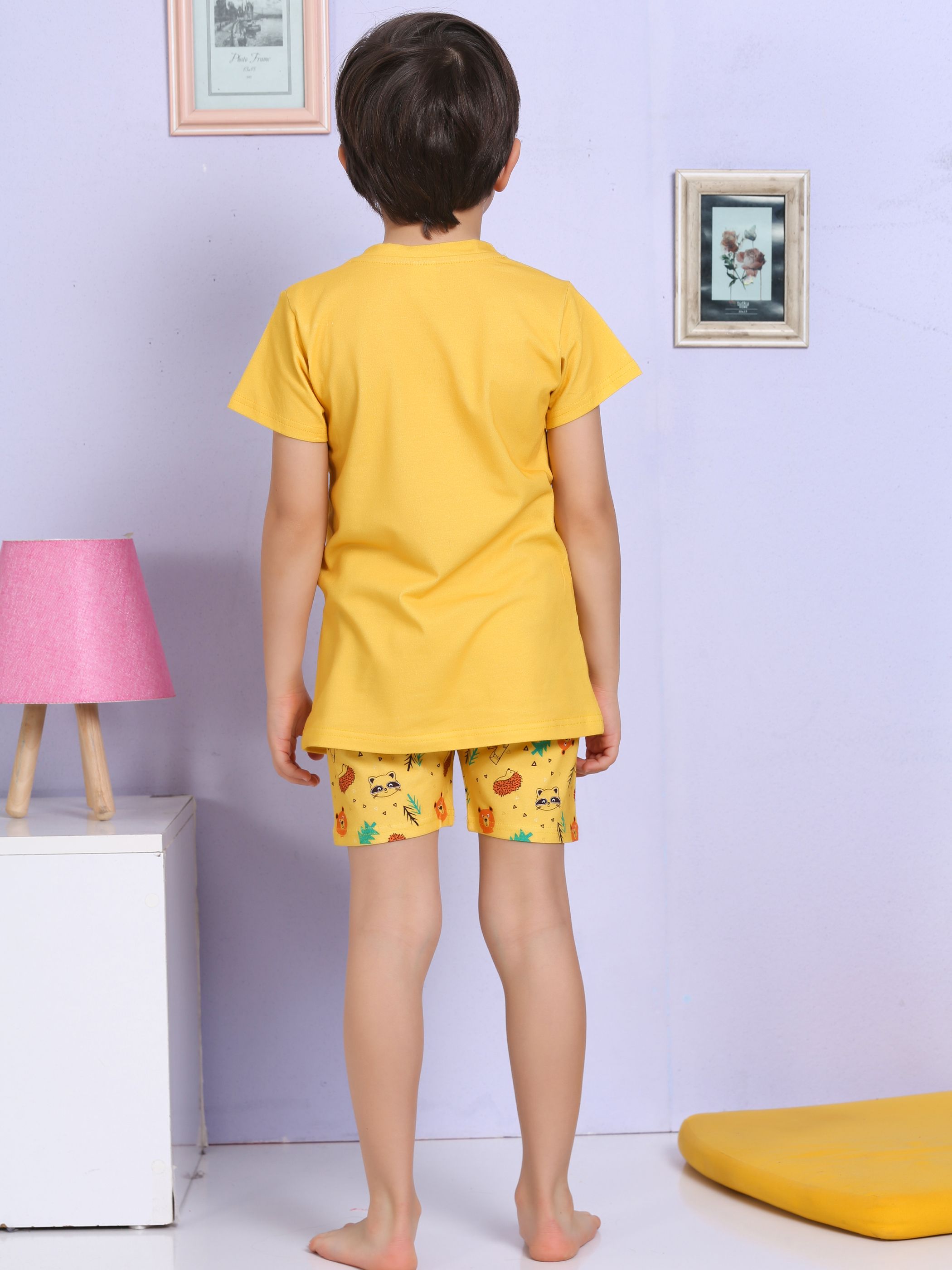 MinyKids Ayıcık Desenli Şortlu Sarı Pijama Takımı