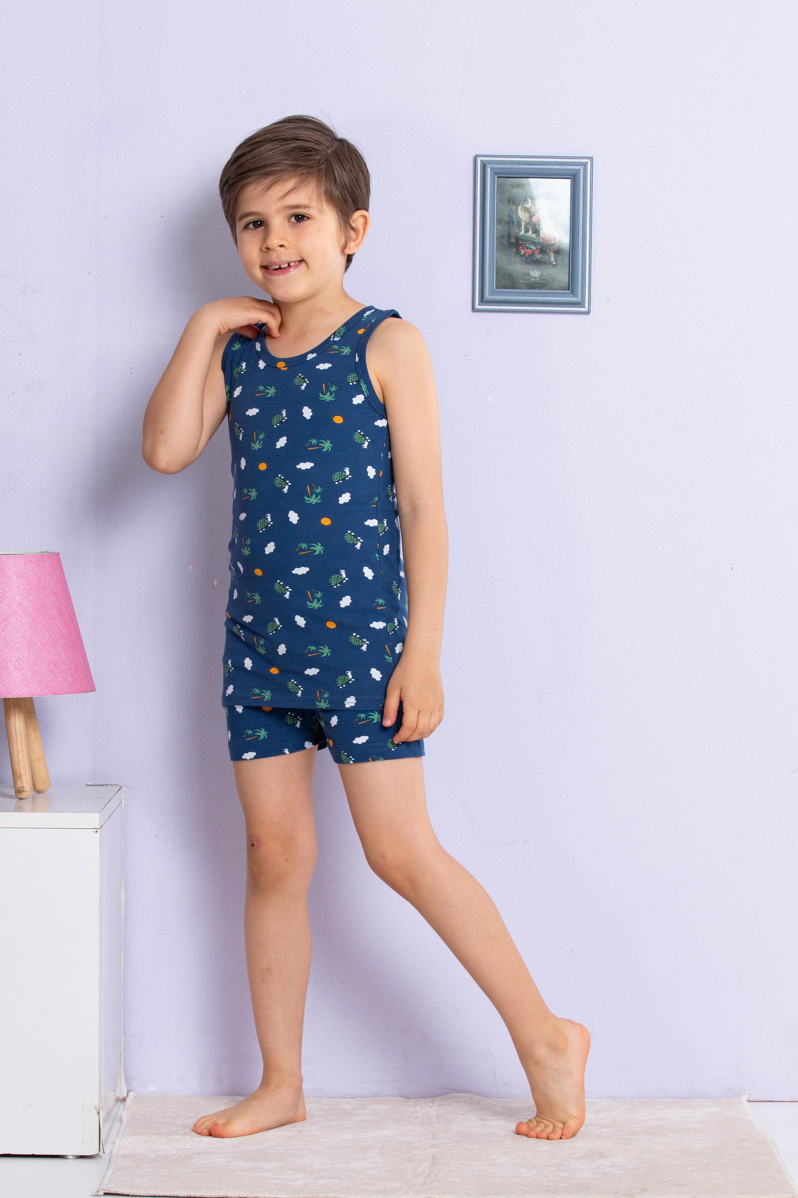 MinyKids Kaplumbağa Desenli Atlet Boxer Takım