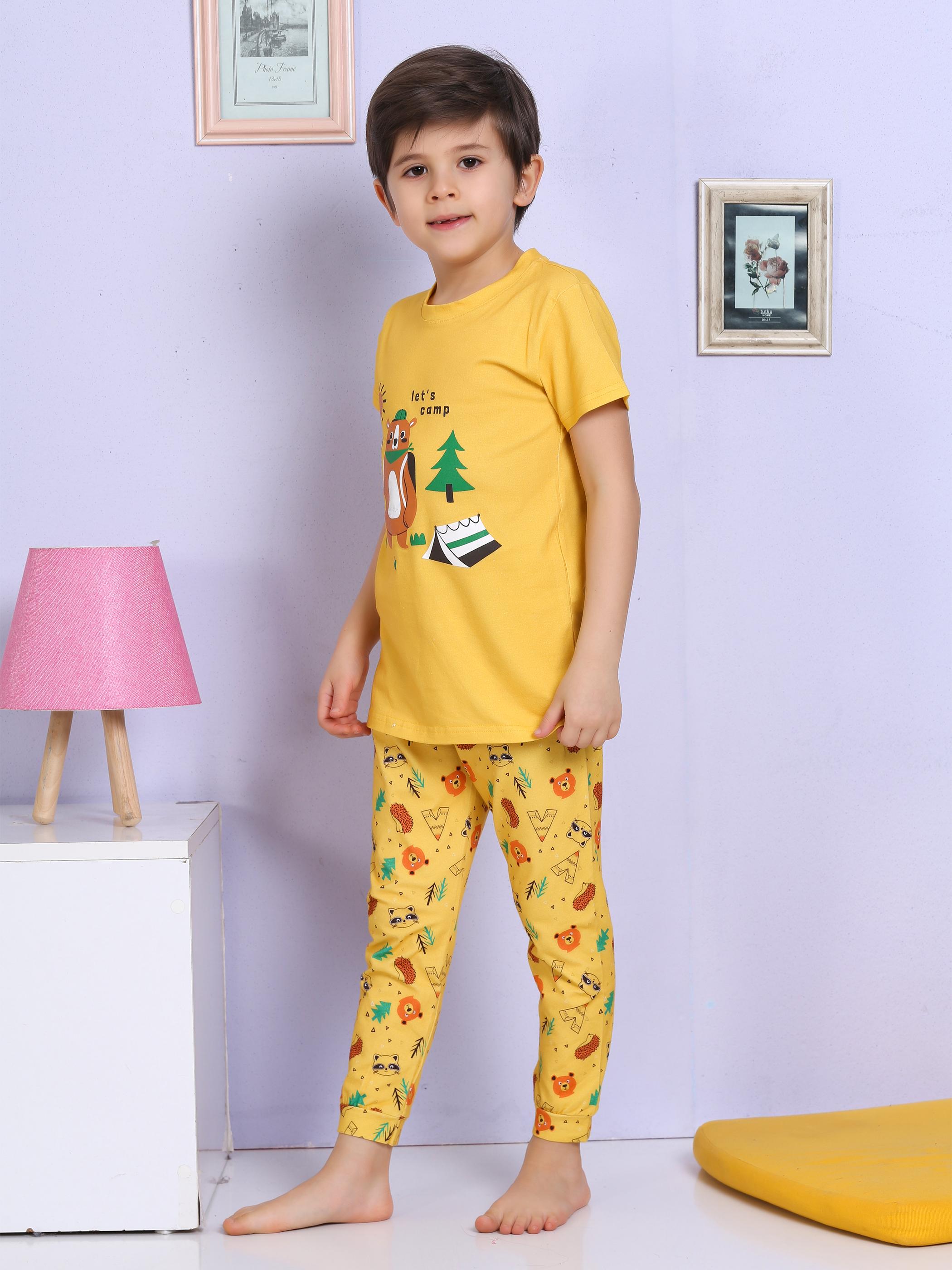 MinyKids Ayıcık Desenli Sarı Pijama Takımı