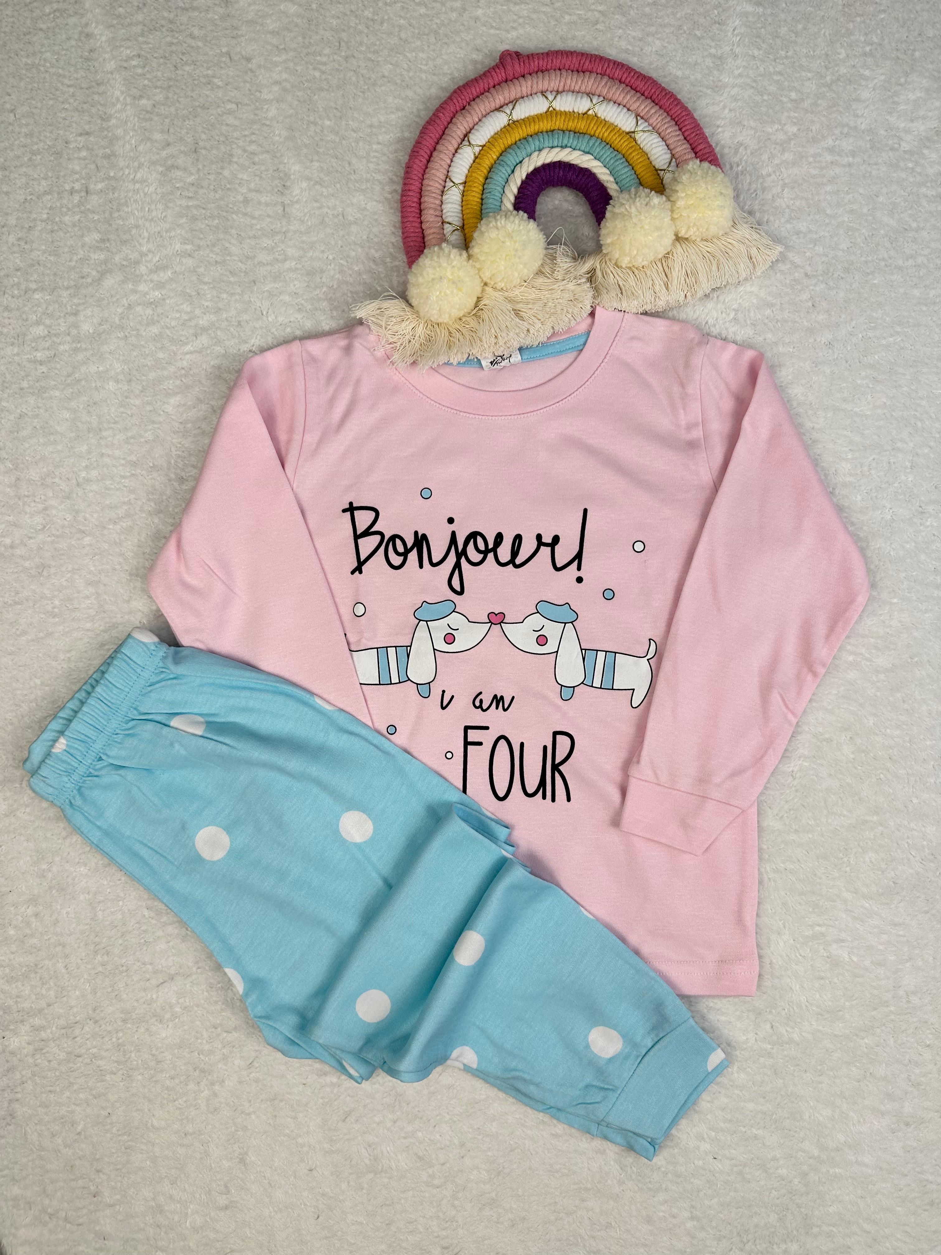 MinyKids Köpek Desen Pembe Kız Çocuk Pijama Takım