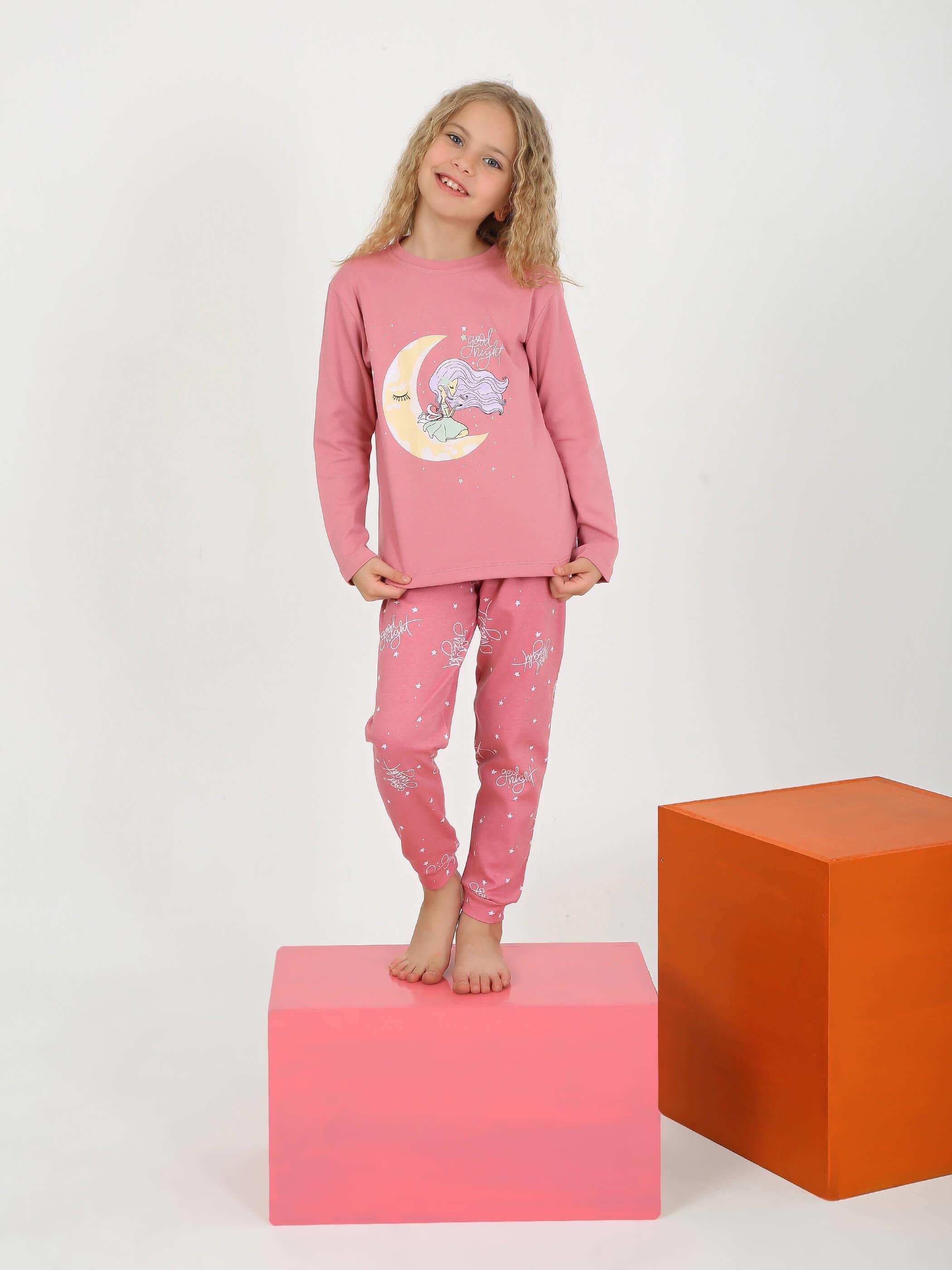 MinyKids Ay Desen Gül Kurusu Kız Çocuk Pijama Takımı