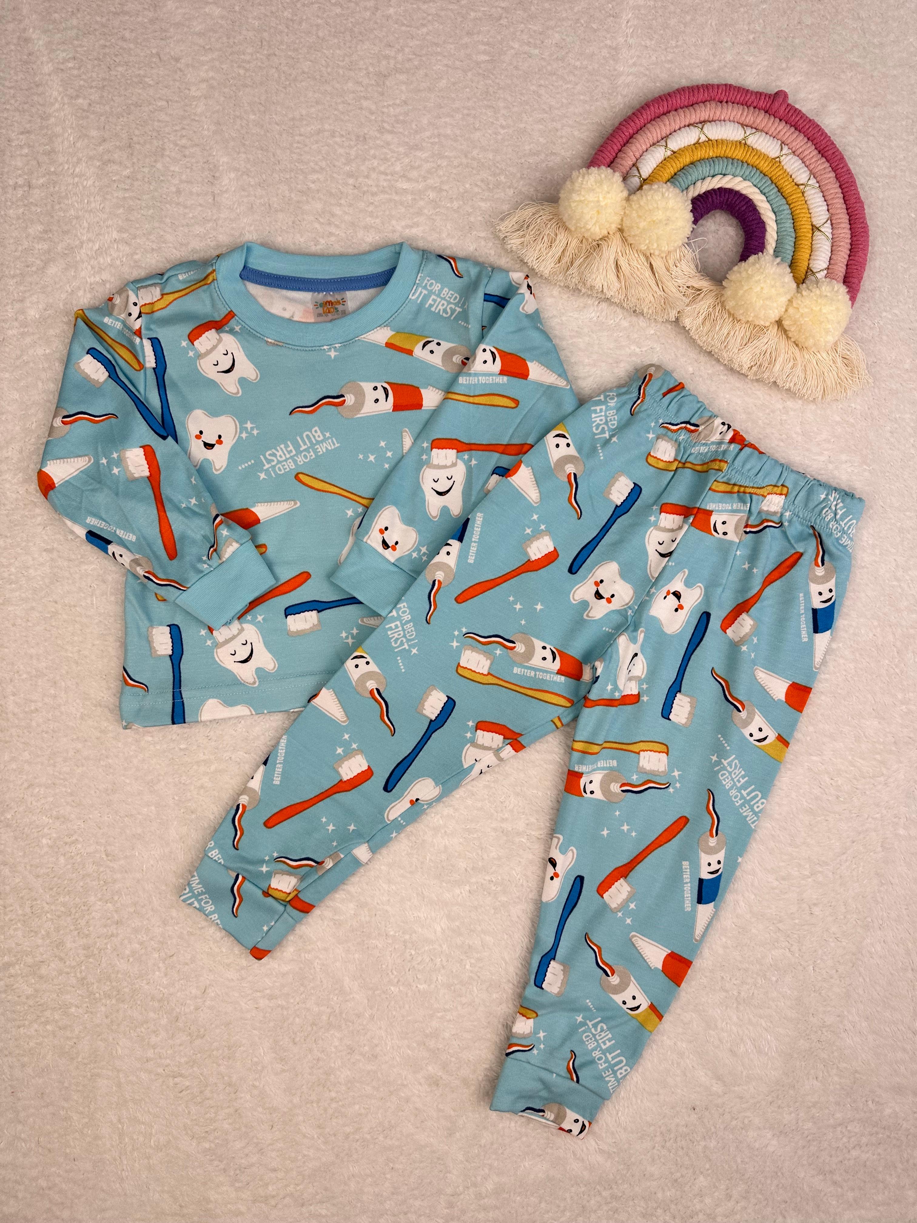 MinyKids Diş Fırçası Desen Mavi Erkek Çocuk Pijama Takım