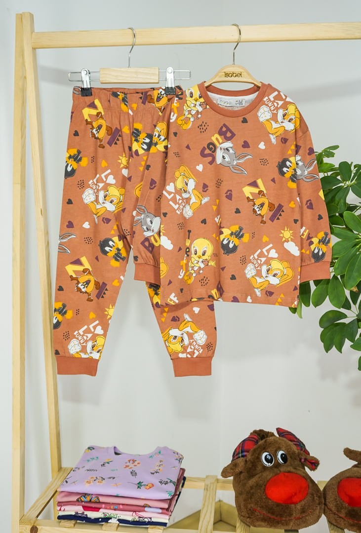 MinyKids Tweety Desen Kahverengi Erkek Çocuk Pijama Takım