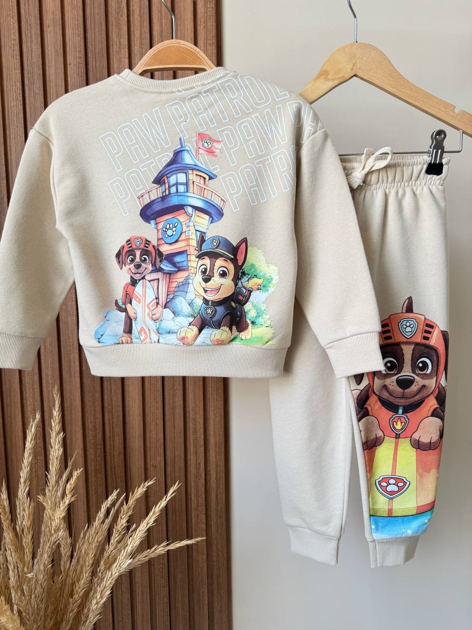 Paw Patrol Desen Krem Renk %100 Pamuk Erkek Çocuk Alt Üst Takım