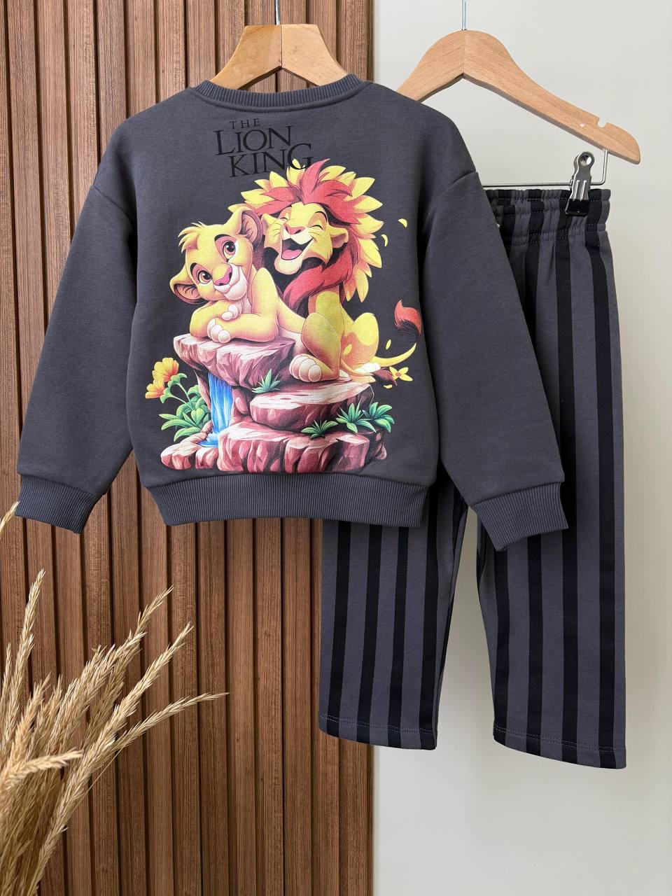 Lion King Desen Füme 3 İplik %100 Pamuk Erkek Çocuk Alt Üst Takım