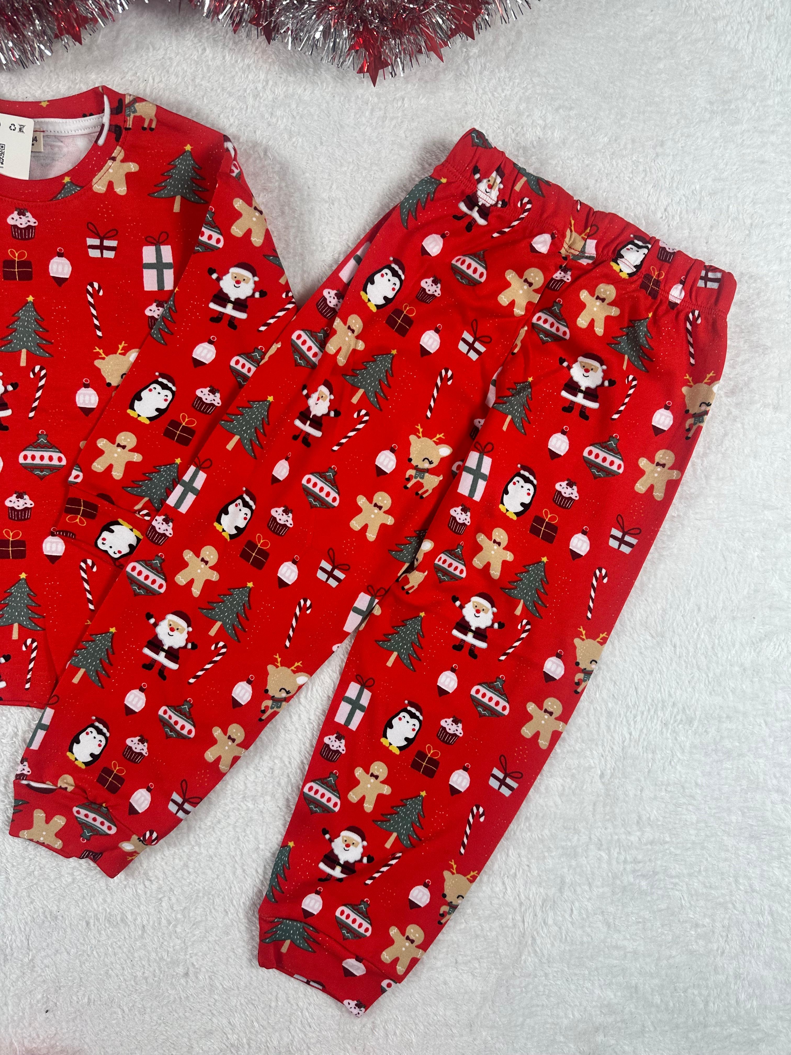 MinyKids Yılbaşı Desen Kırmızı Unisex Pijama Takım