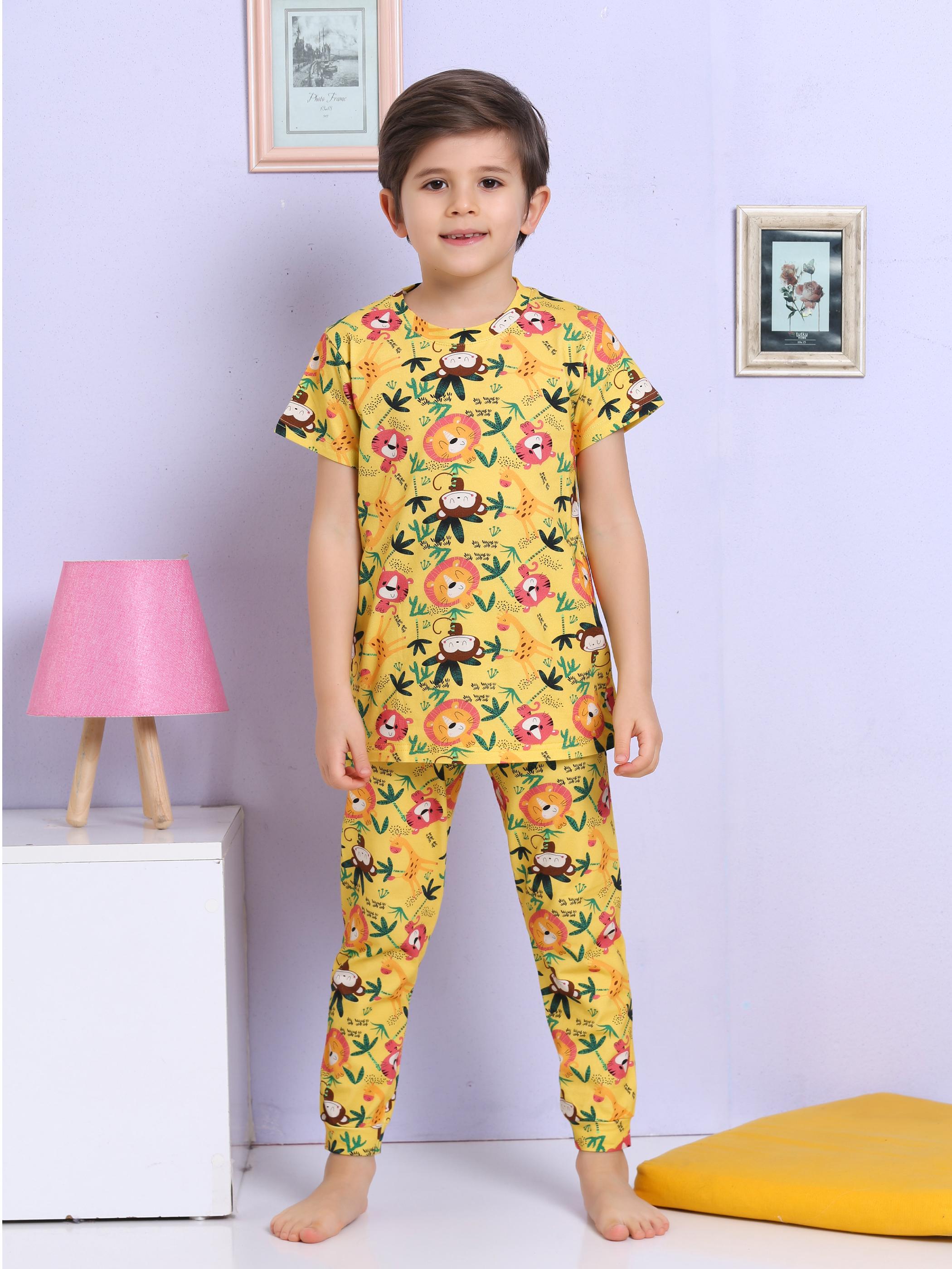 MinyKids Hayvan Desenli Sarı Pijama Takımı