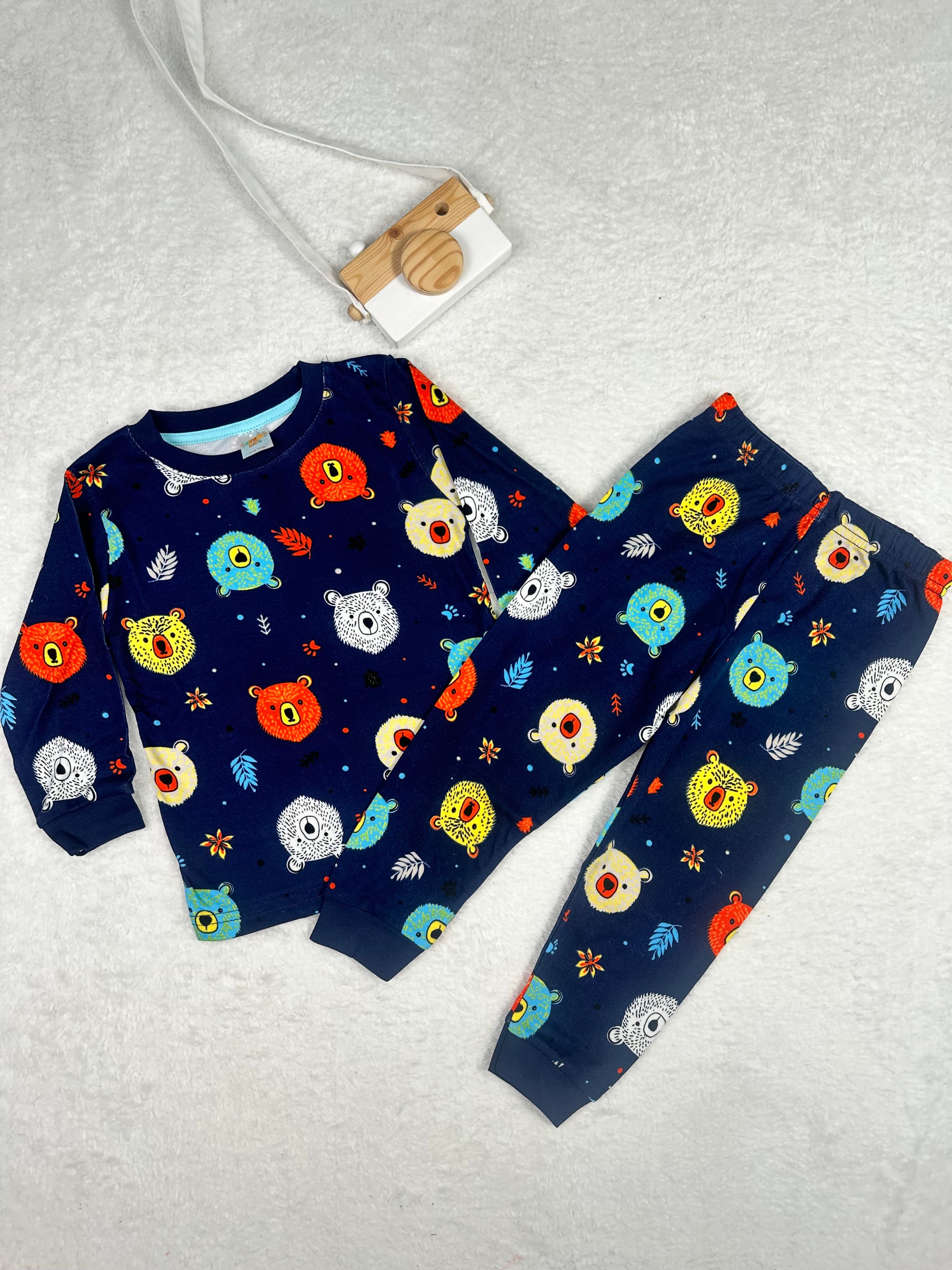 MinyKids Ayıcık Desen Lacivert Erkek Çocuk Pijama Takım