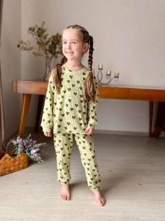 MinyKids Yeşil Kalp Desen Fitilli Kız Çocuk Pijama Takım