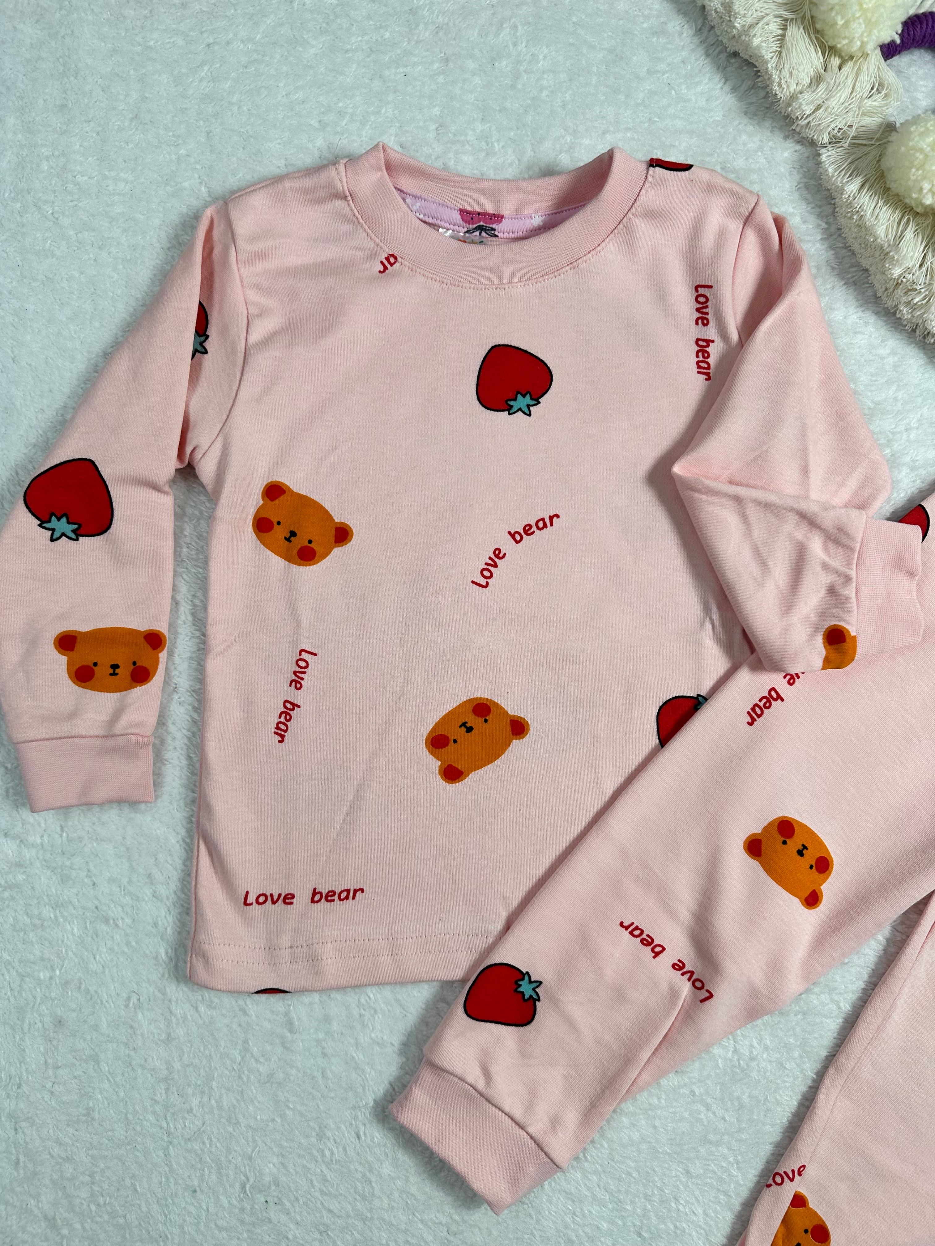 MinyKids Çilek Desen Pembe Kız Çocuk Pijama Takım