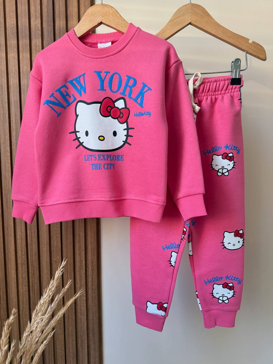 Hello Kitty Desen Pembe %100 Pamuk Kız Çocuk Alt Üst Takım