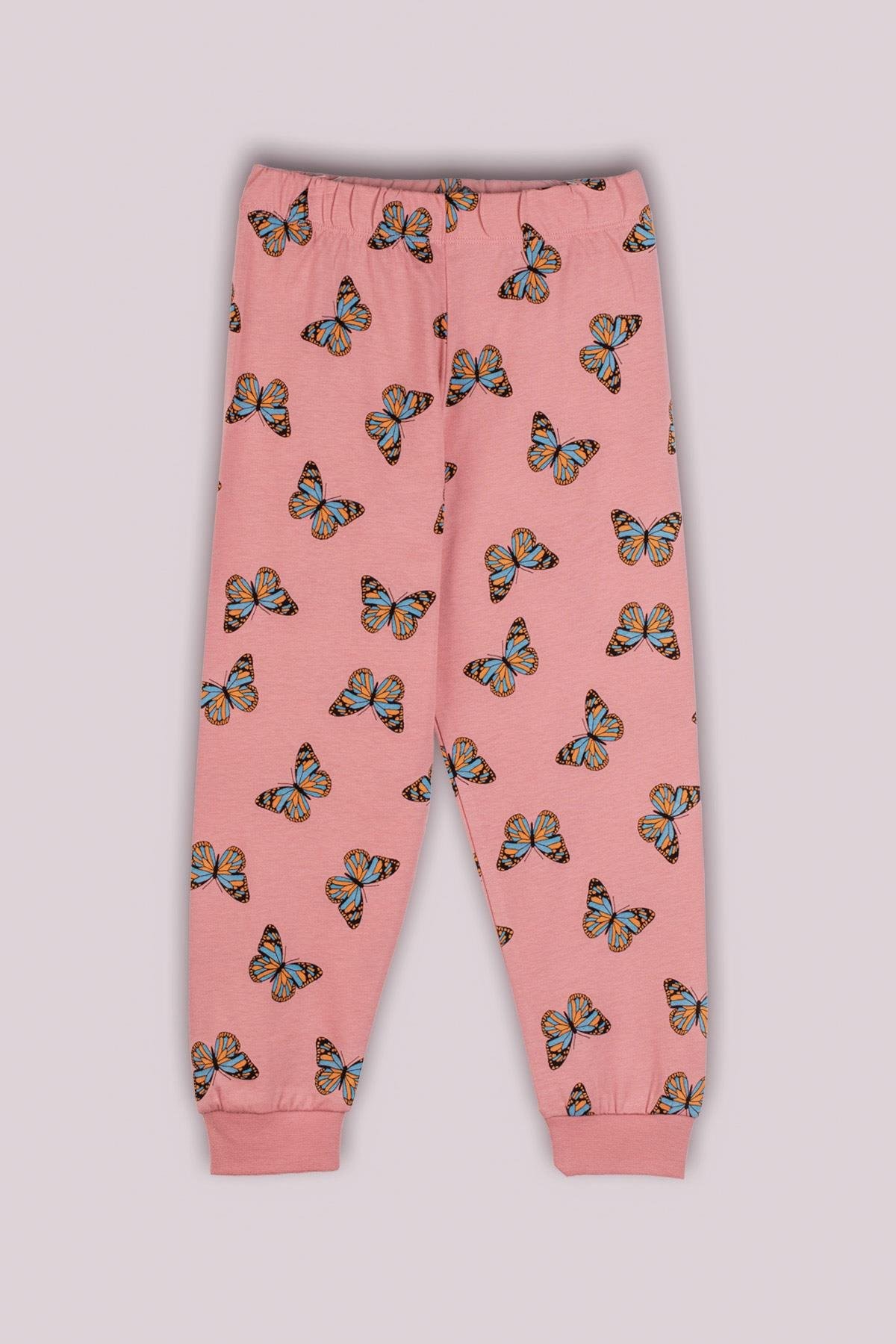 MinyKids Kelebek Desenli Pembe Çocuk Pijama Takımı