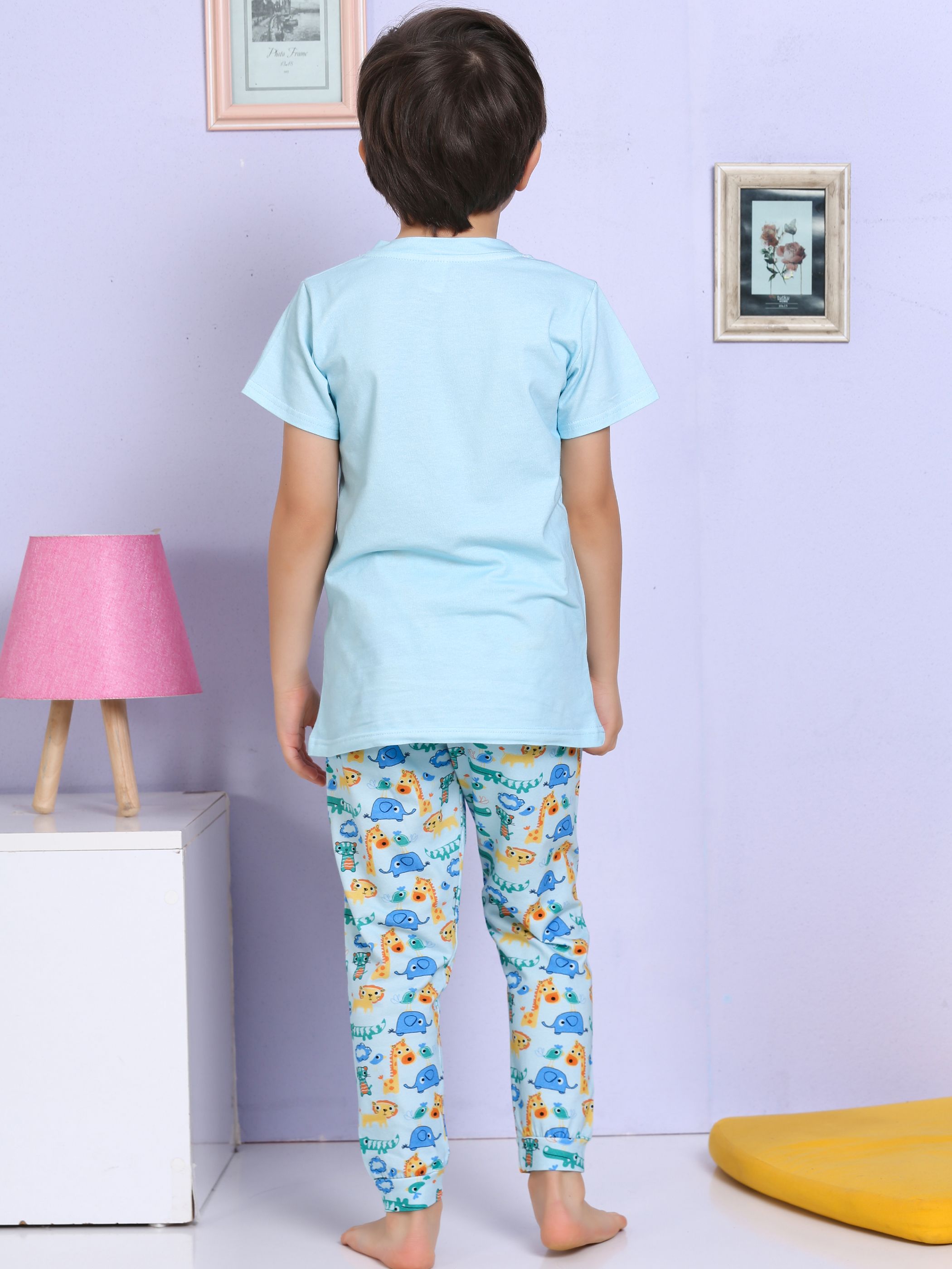 MinyKids Safari Desenli Turkuaz Pijama Takımı