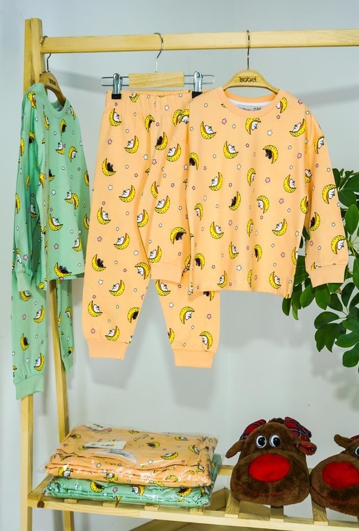 MinyKids Ayıcık Desenli Somon Renk Pijama Takımı