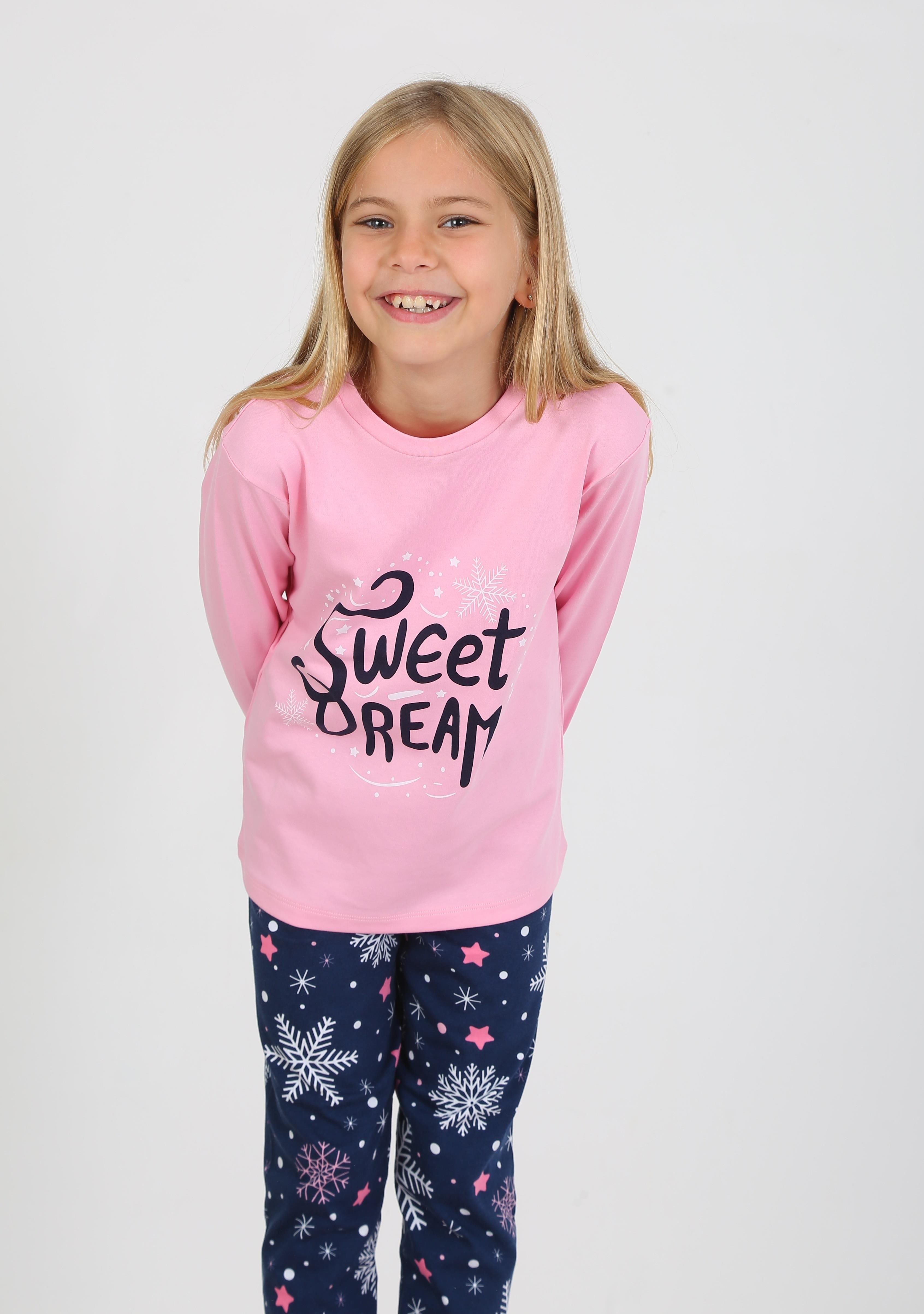 MinyKids Kar Desen %100 Pamuk Pembe Kız Çocuk Pijama Takım