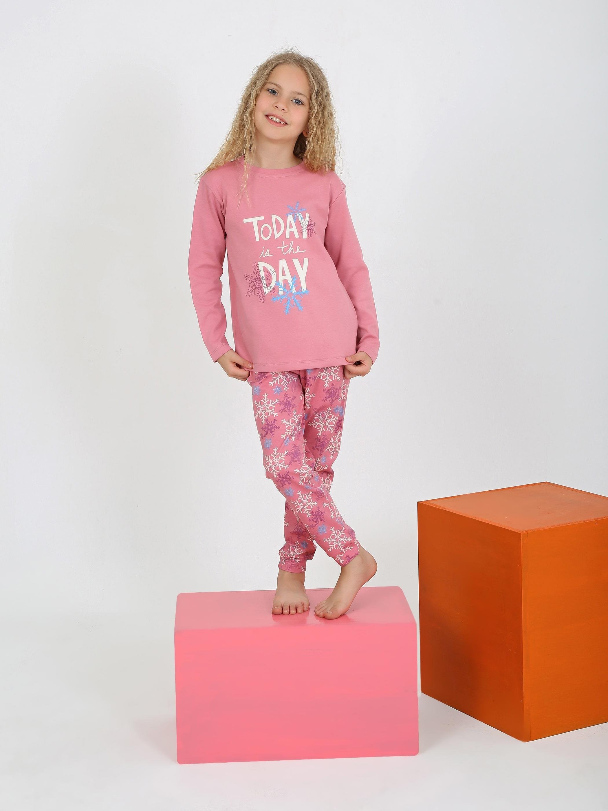 MinyKids Kar Tanesi Desen Gül Kurusu Kız Çocuk Pijama Takım