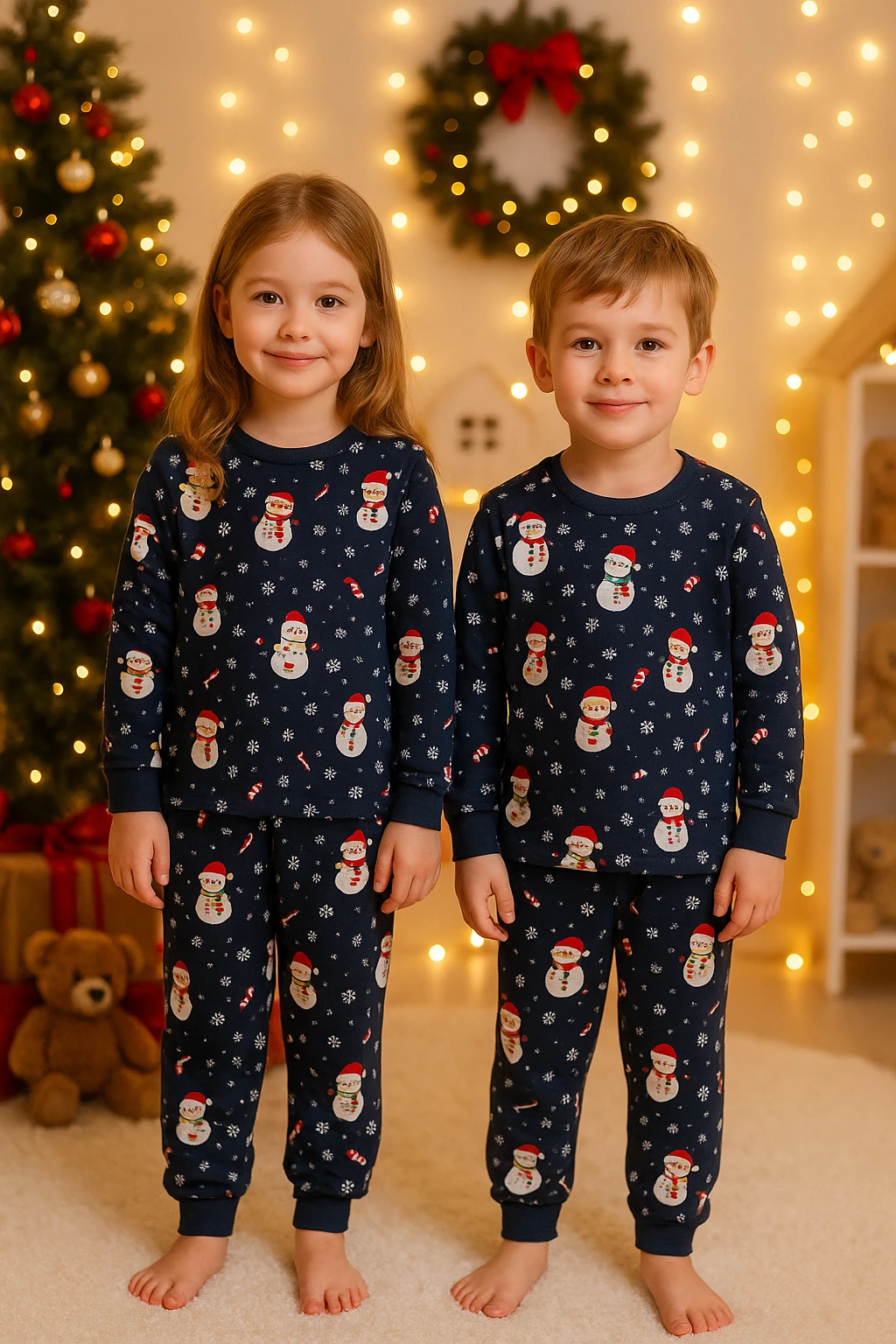 Yılbaşı Desen Lacivert Unisex Çocuk Pijama Takım