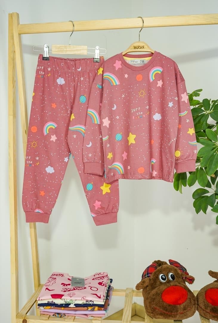 MinyKids Gökkuşağı Desenli Çocuk Pijama Takımı