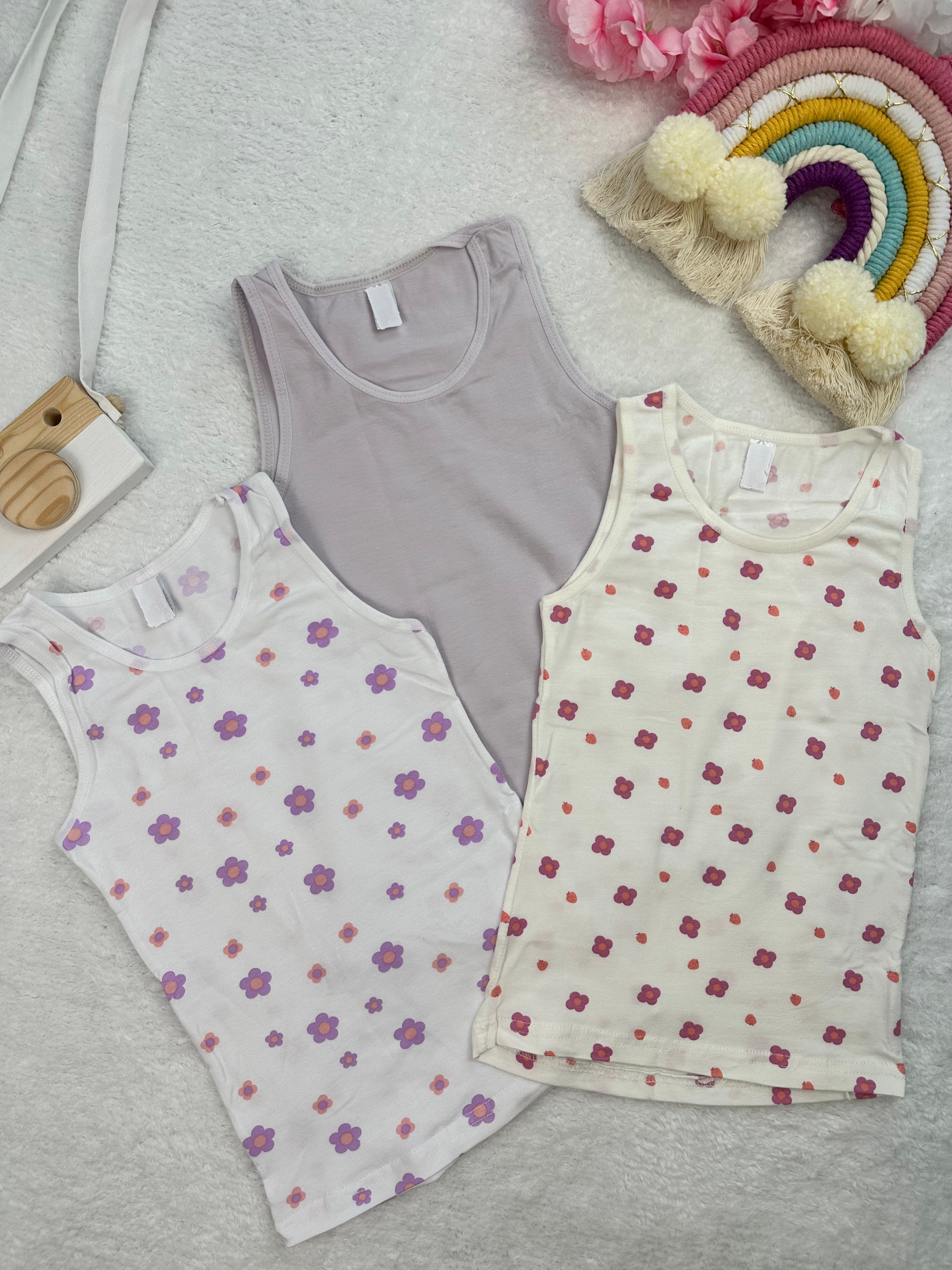 MinyKids Çiçek Desenli 3'lü Atlet Set