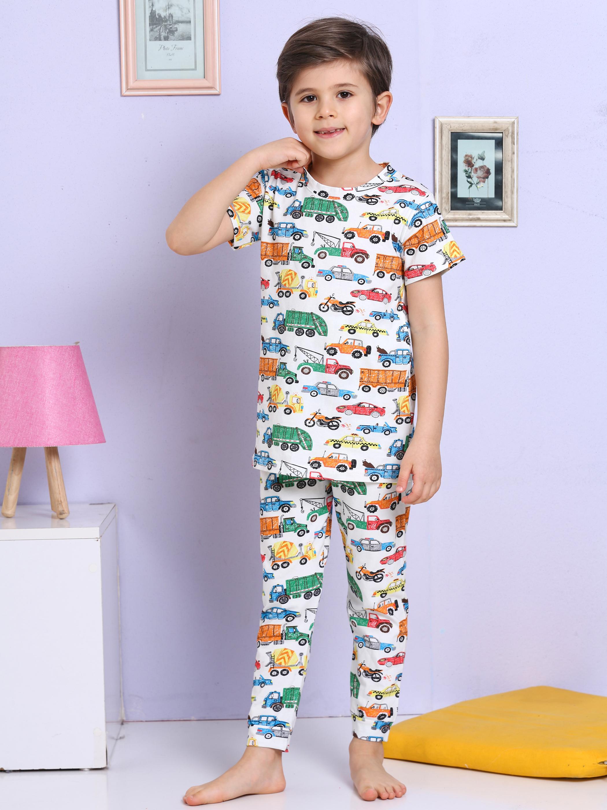 MinyKids Araba Desenli Renkli Pijama Takımı