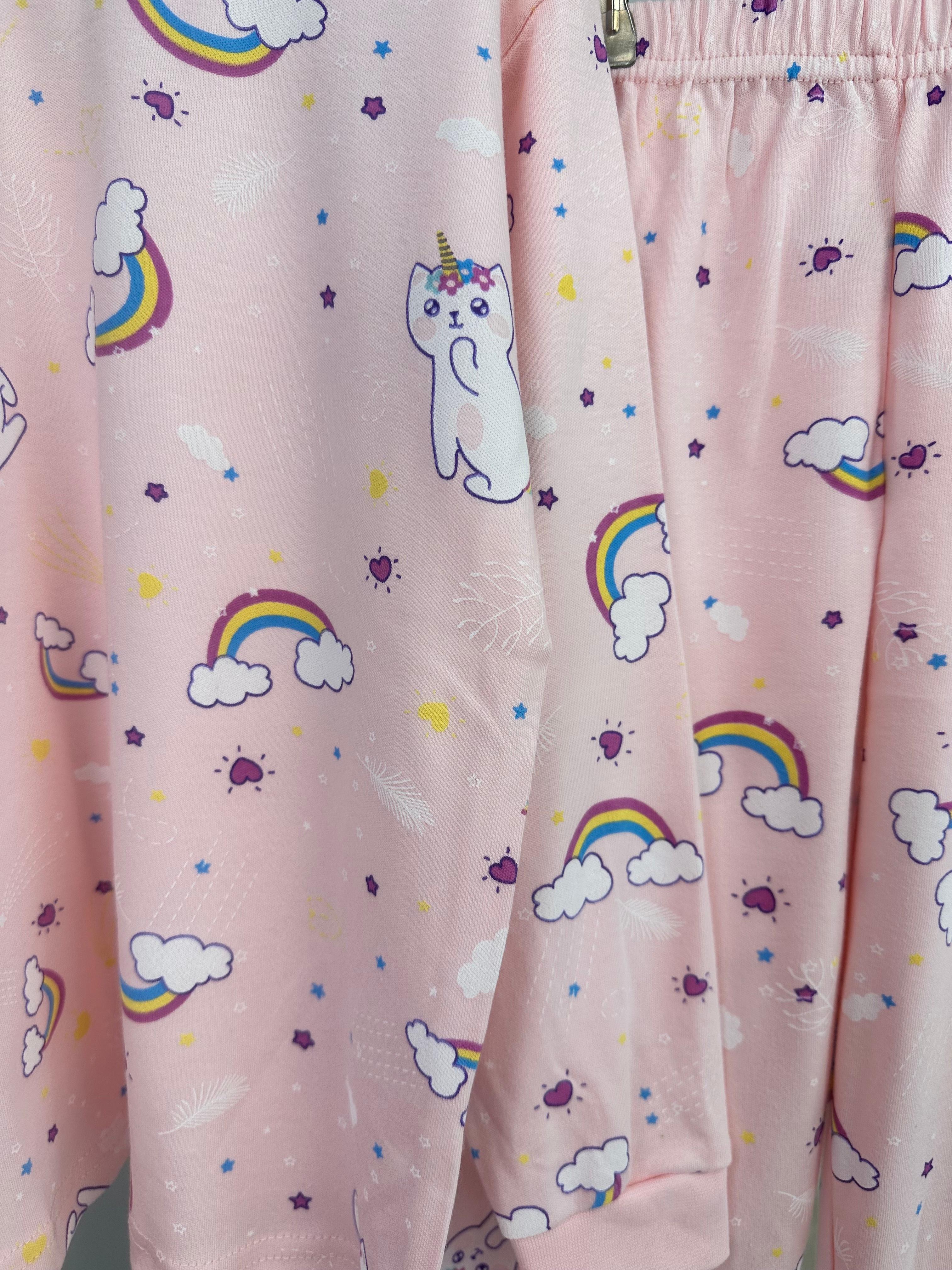 MinyKids Unicorn Kedicik Açık Pembe Kız Çocuk Pijama Takım