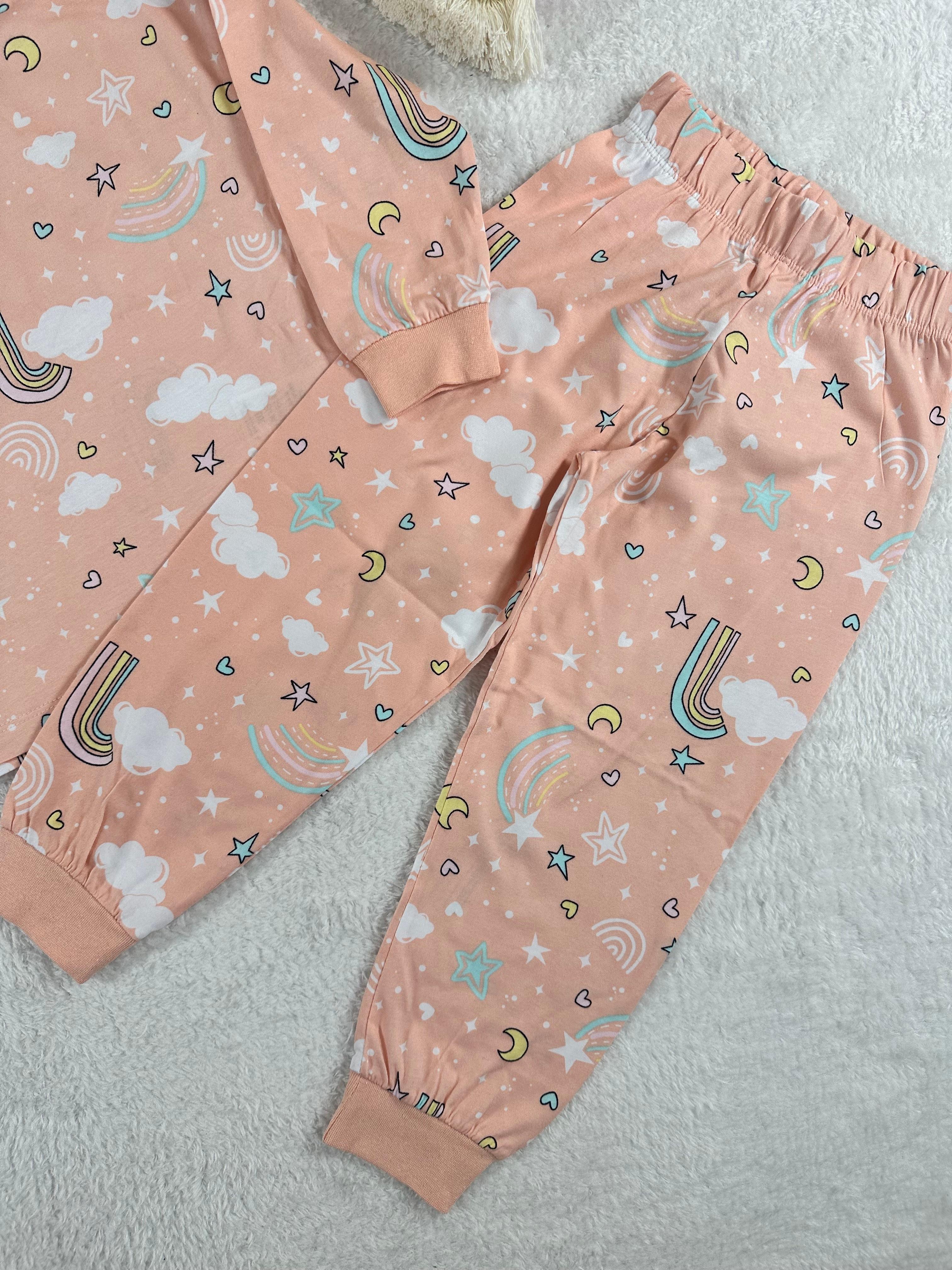 MinyKids Bulut Desen Somon Kız Çocuk Pijama Takım