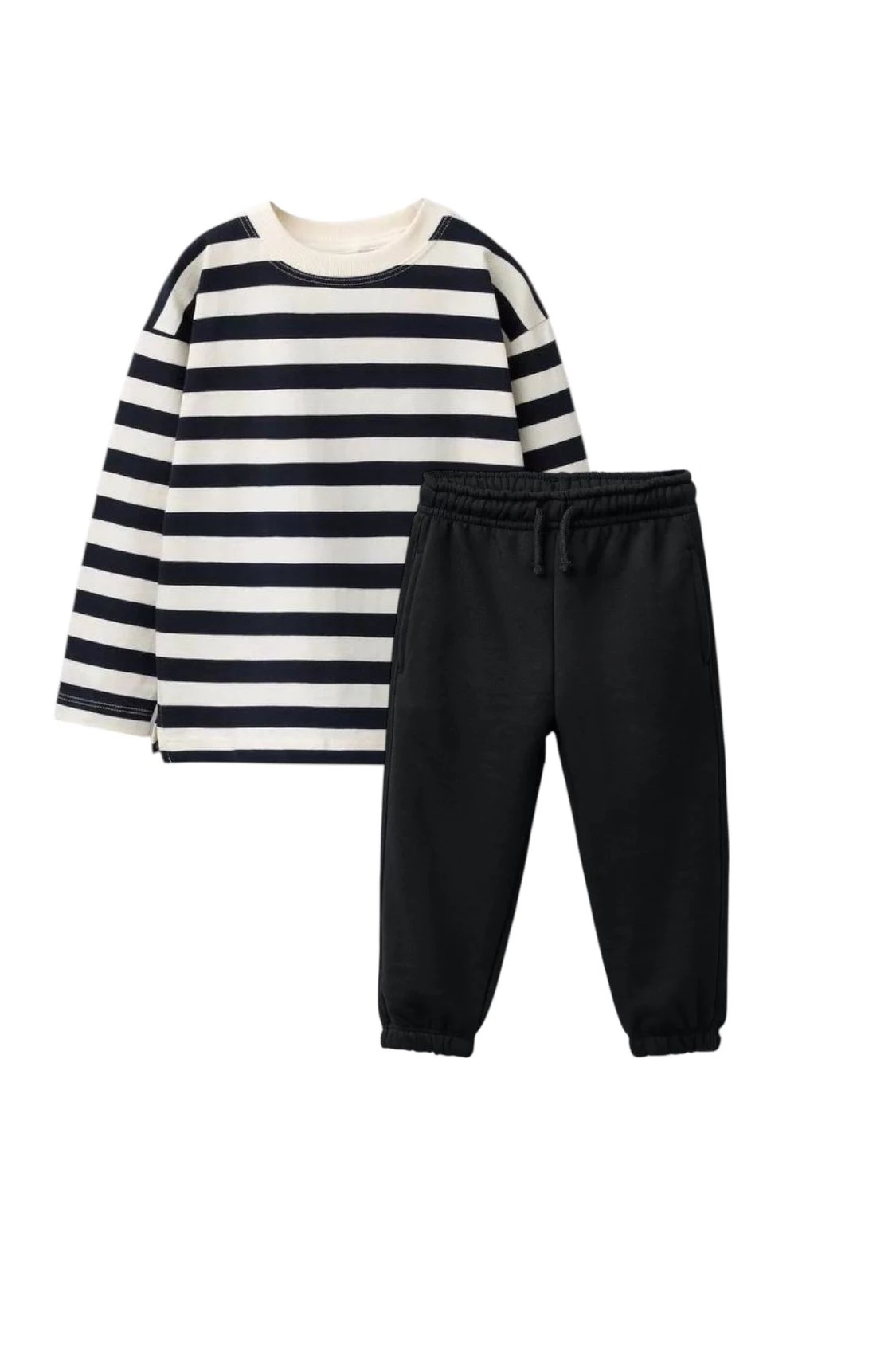 Siyah Çizgili Sweatshirt Siyah Jogger Erkek Çocuk Takım