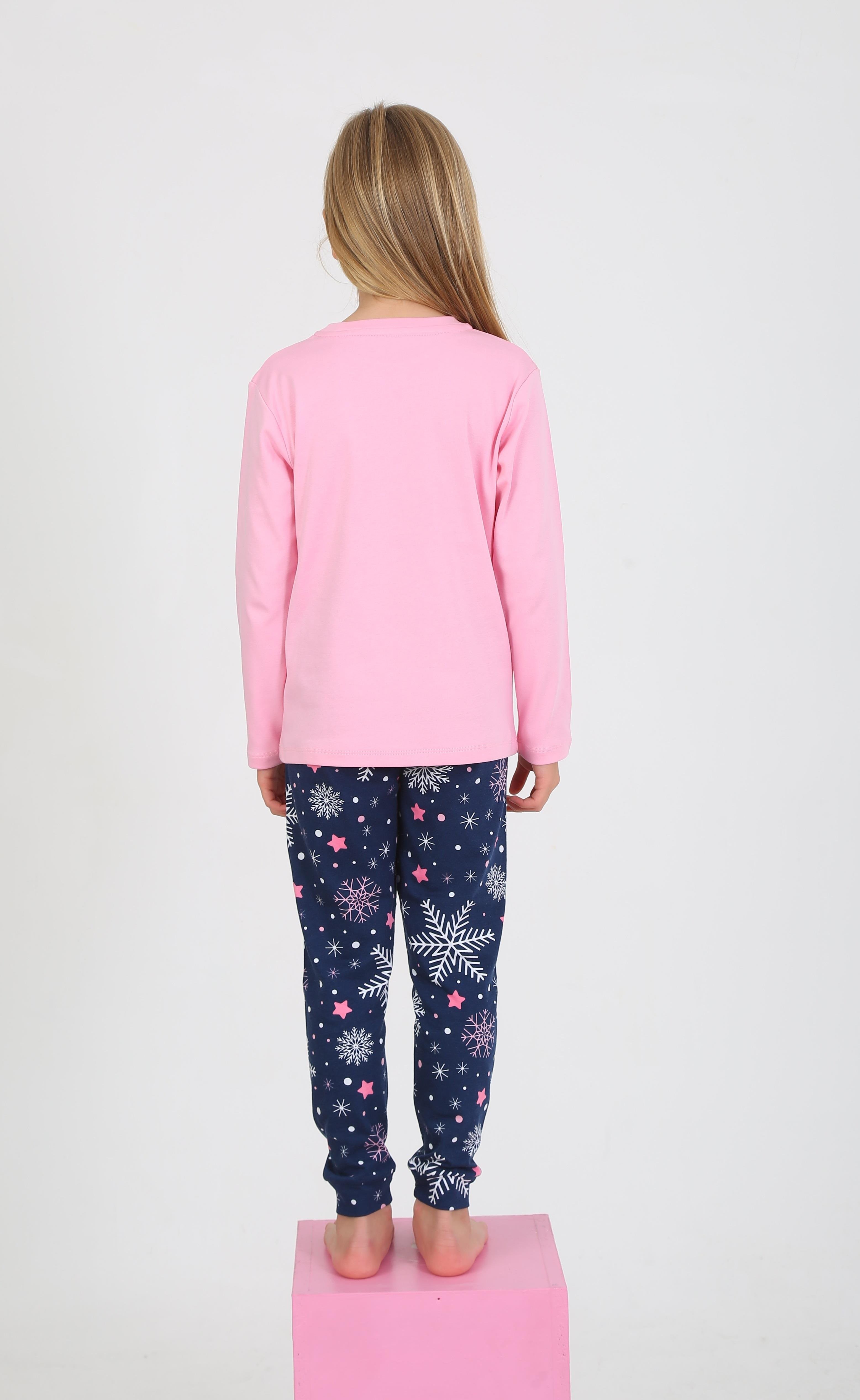 MinyKids Kar Desen %100 Pamuk Pembe Kız Çocuk Pijama Takım