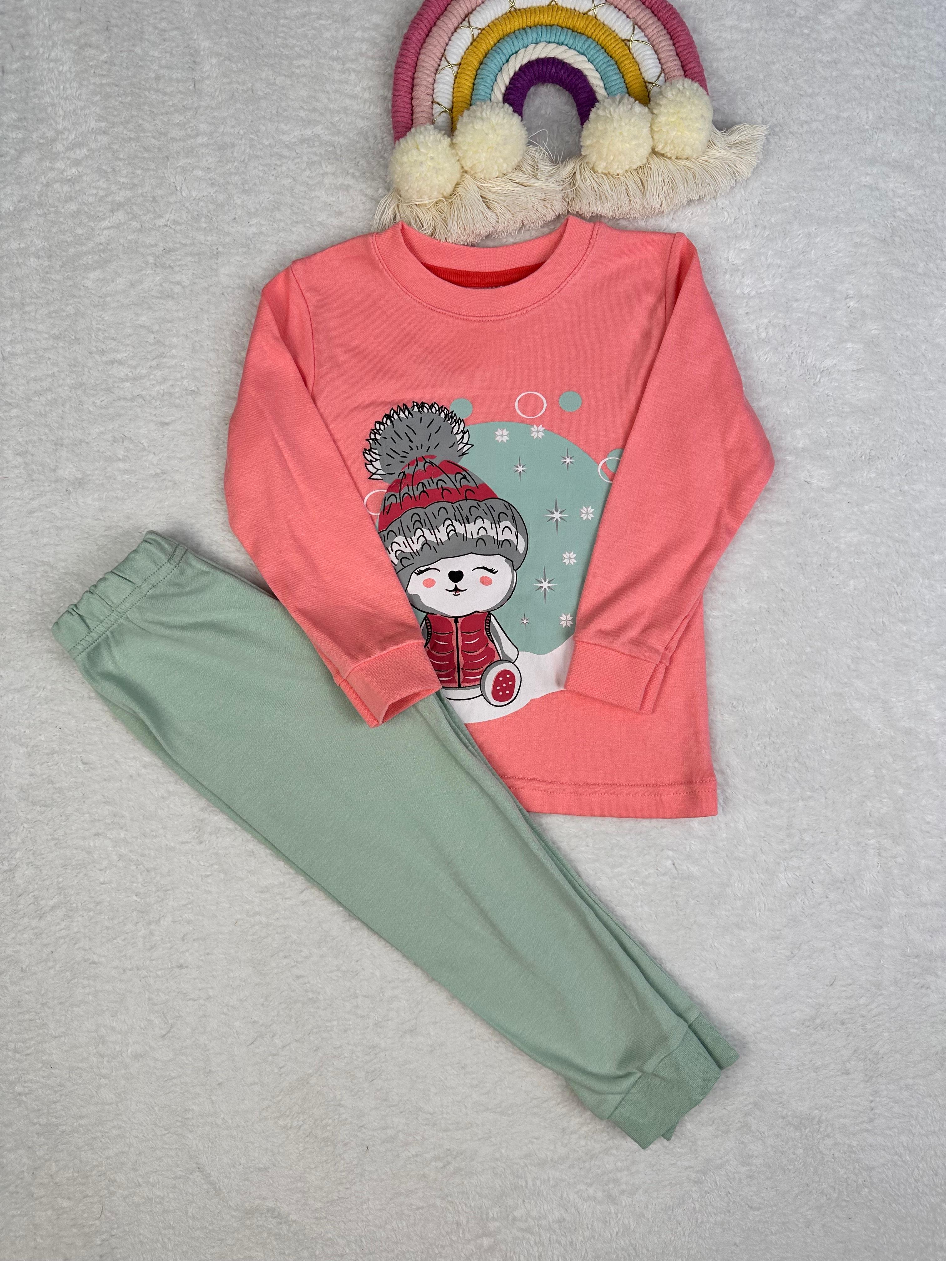 MinyKids Kış Temalı Pembe Kız Çocuk Pijama Takım