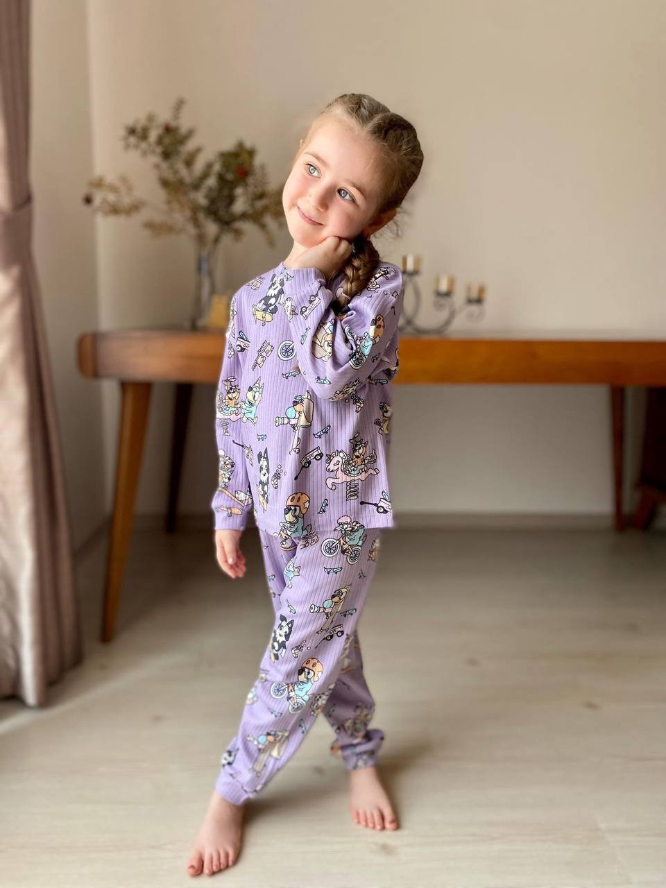 MinyKids Lila Bluey Desen Fitilli Kız Çocuk Pijama Takım