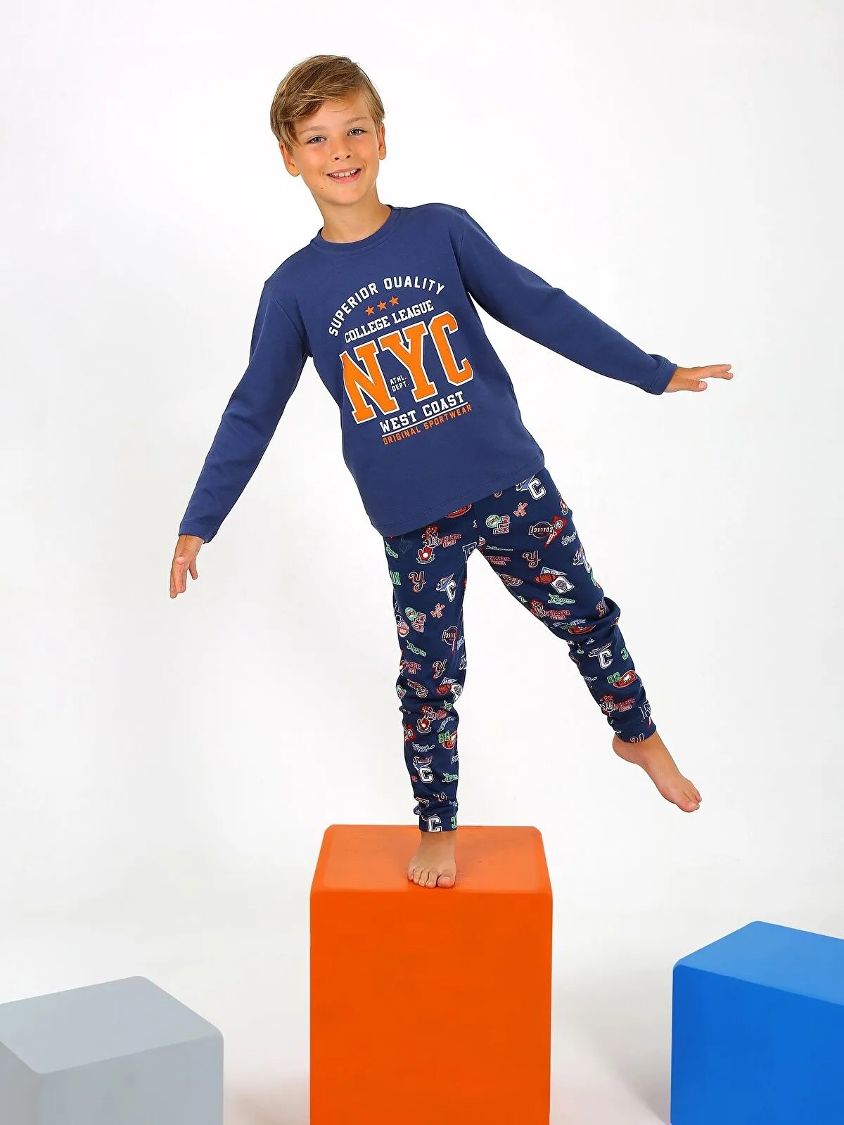 MinyKids West Coast Lacivert %100 Pamuk Erkek Çocuk Pijama Takım